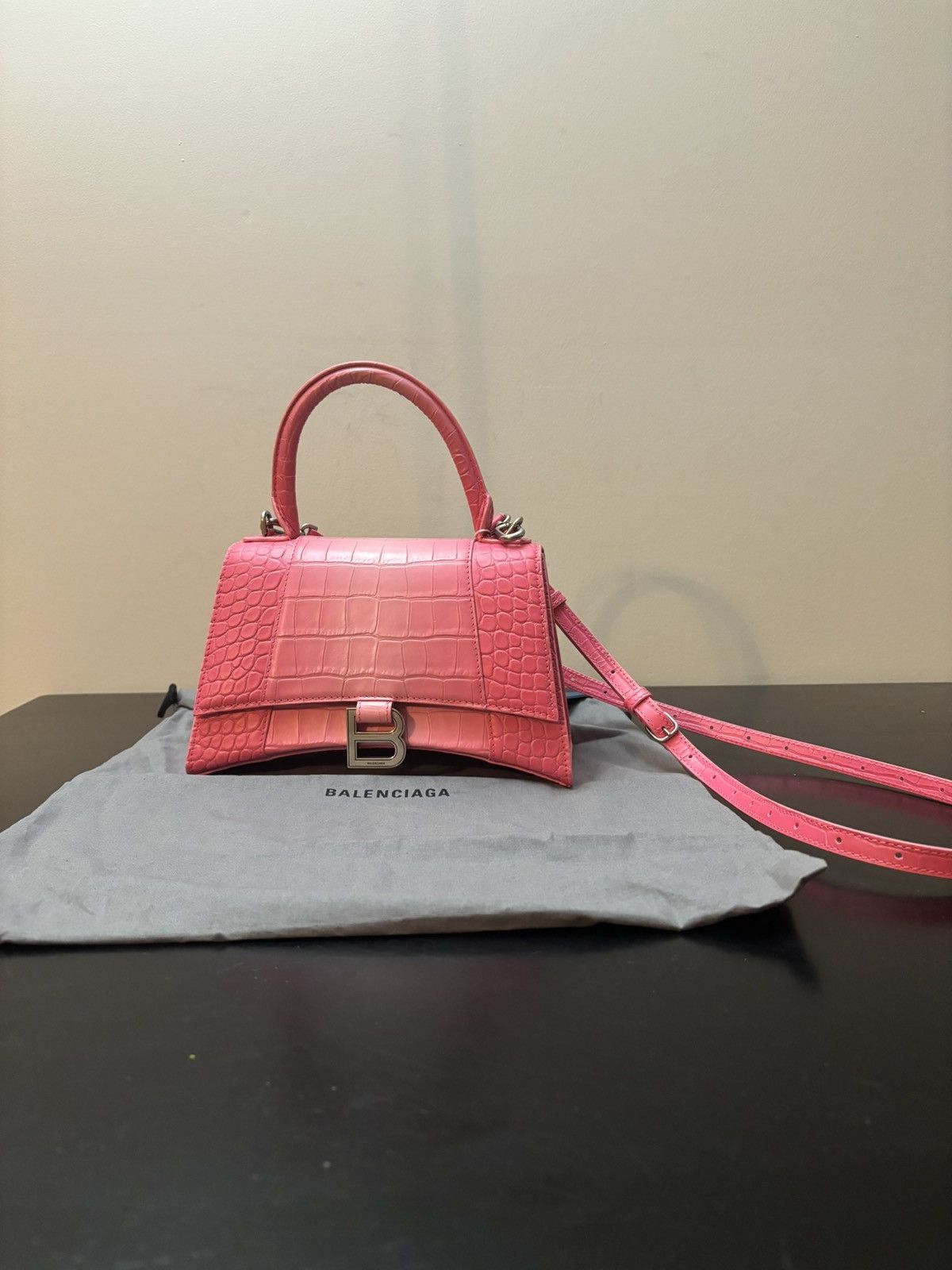 Balenciaga Hourglass XS Crocodile Leather Hand Bag