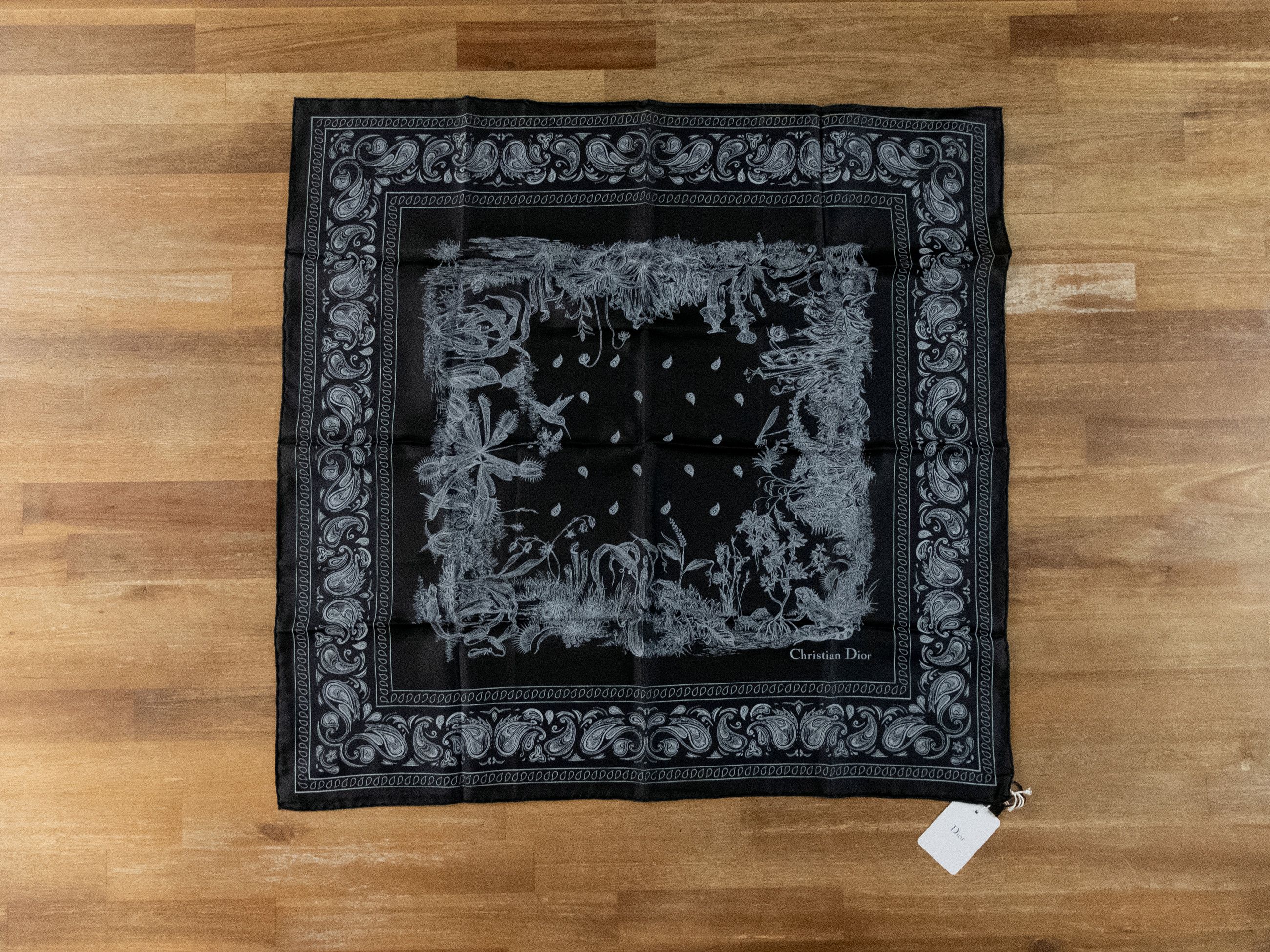 Dior DIOR Carnivora black flytrap & paisley silk foulard scarf Size ONE SIZE - 1 Thumbnail