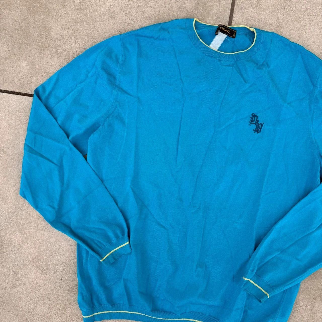Lacoste Versace Vintage Sweater Blue 90s Retro Italian Designer Size US L / EU 52-54 / 3 - 4 Thumbnail
