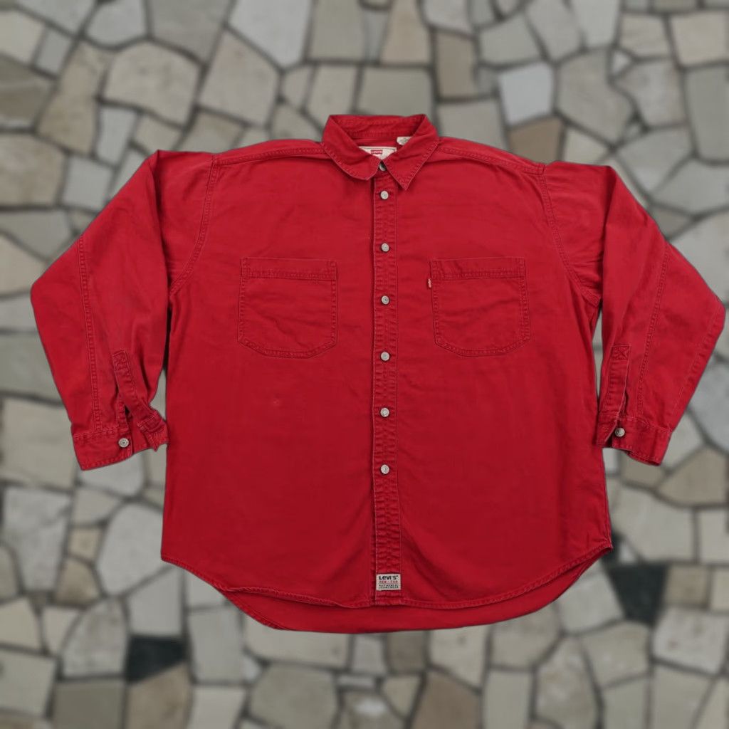 Levi's VINTAGE Levi's Shirt Mens XL Red Tab Twill Button-Up Long Sleeve 90s Outdoors Casual Mens XL Red Tab Cotton Button-Up Shirt Size US XL / EU 56 / 4 - 1 Thumbnail