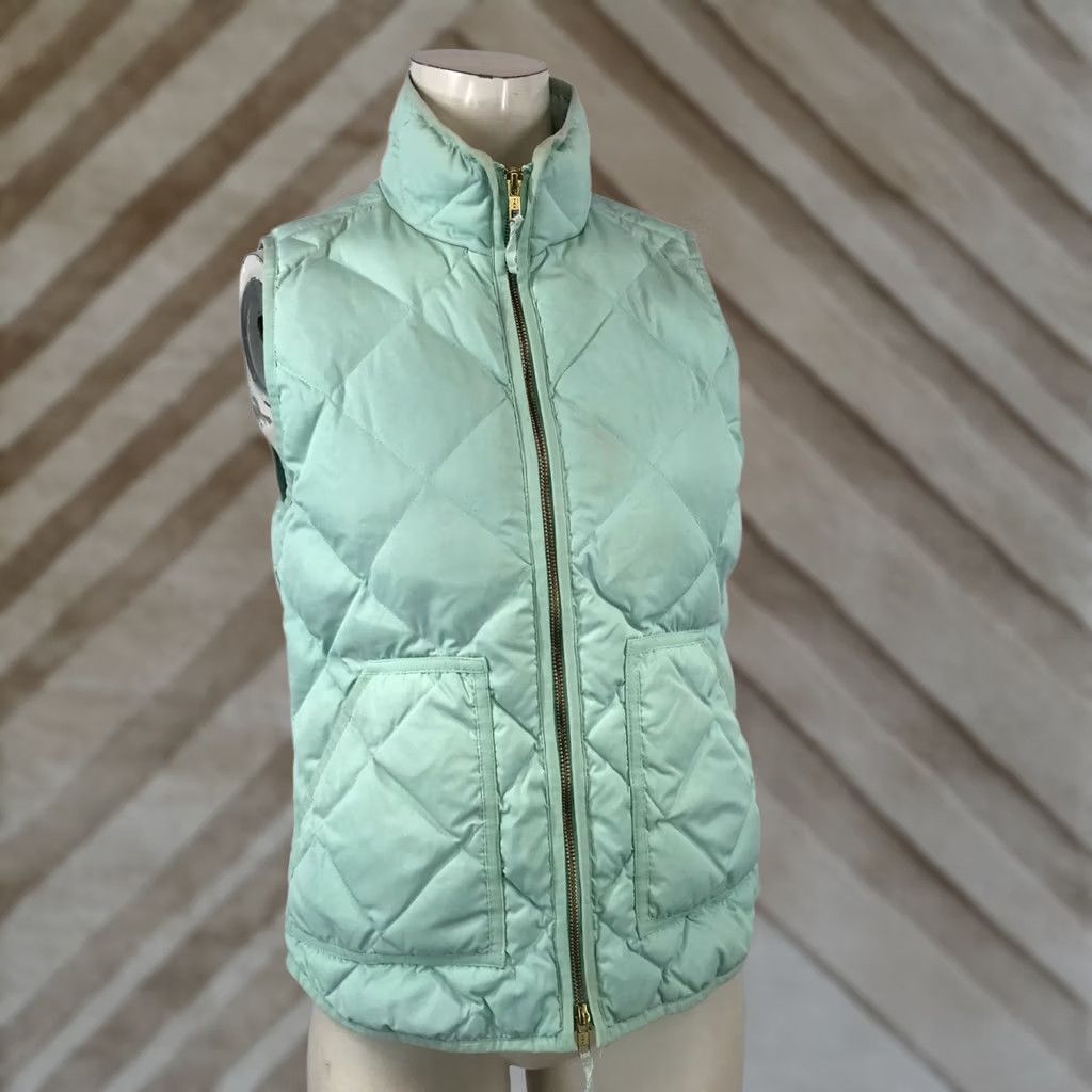 J.Crew J. CREW ~ WOMENS XS ~ LIGHT GREEN TEAL ~ FULL ZIP QUILTED DOWN VEST Size XS / US 0-2 / IT 36-38 - 1 Thumbnail