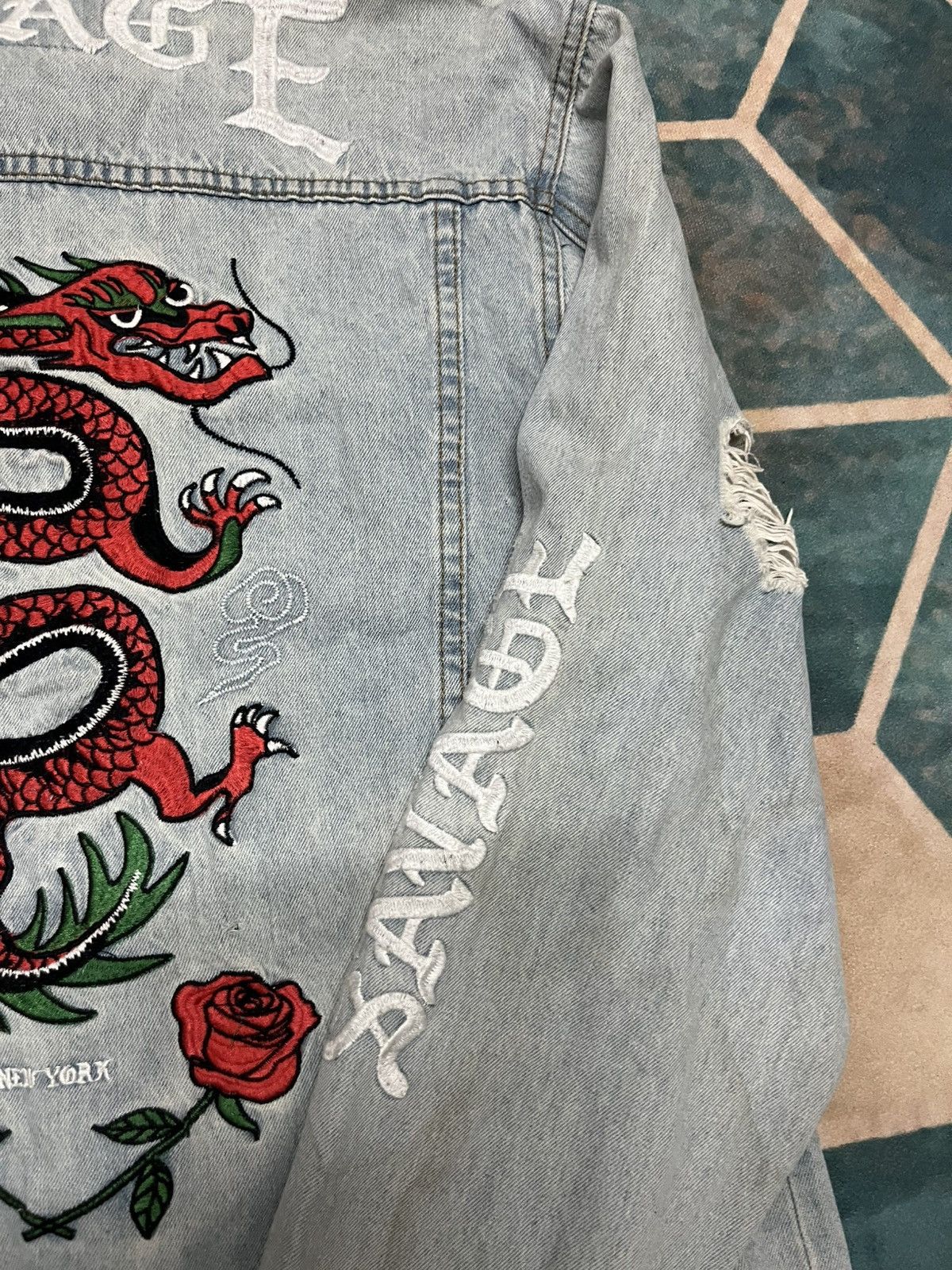 Brooklyn Clothing 💥BRKLYN CLOTH Dragon And Roses Embroidery Distressed Trucker Size US XL / EU 56 / 4 - 22 Thumbnail