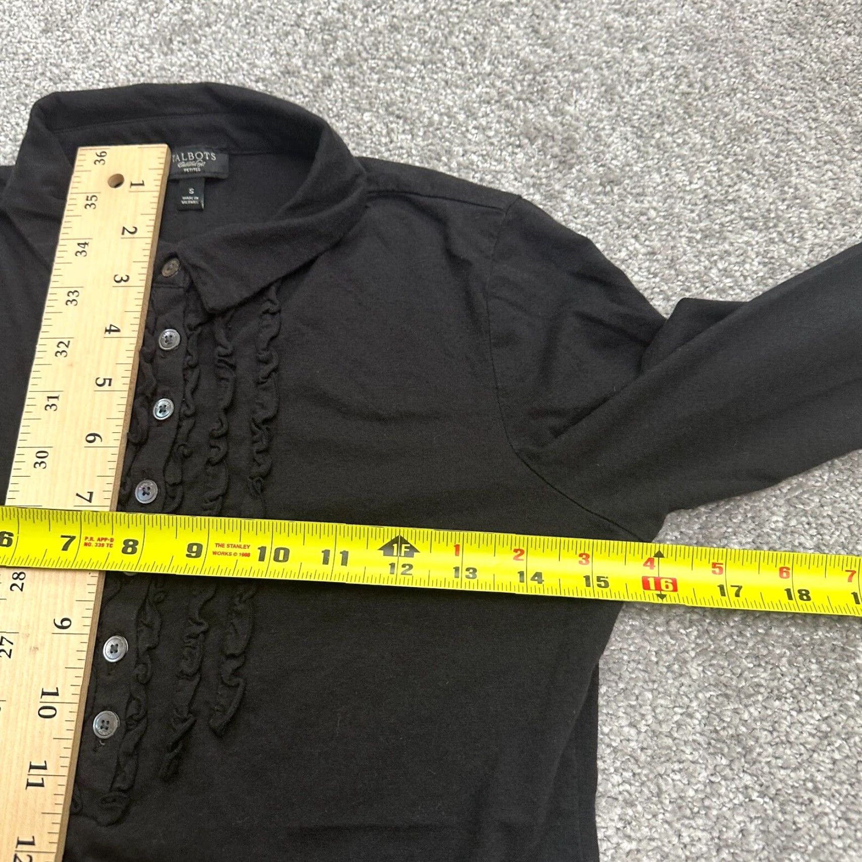 Talbots Talbots Blouse Women Petites Tunic Long Sleeve Collared Button Up Knit Cotton Modal Black Size S / US 4 / IT 40 - 7 Thumbnail