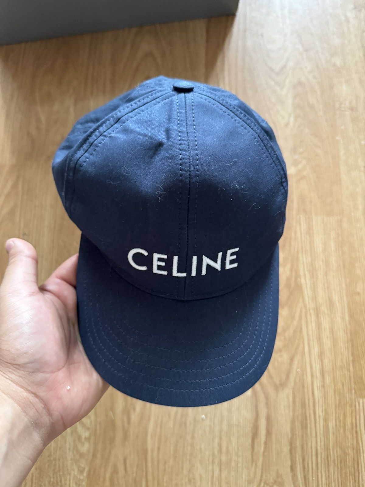 image of Celine Embroidered Baseball Cap in Navy, Men's