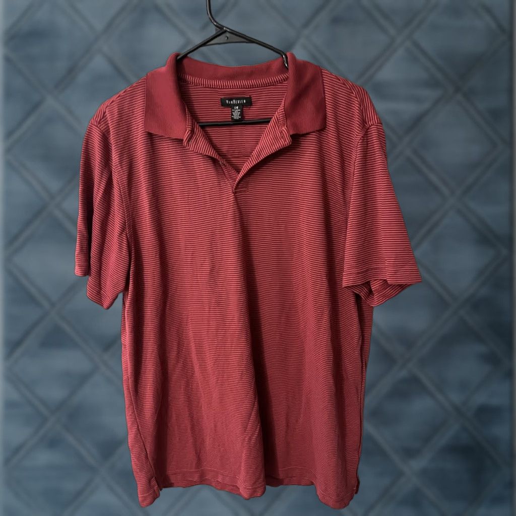 Van Heusen VAN HEUSEN Polo Shirt Red Striped Short Sleeve Men L Size US L / EU 52-54 / 3 - 1 Thumbnail