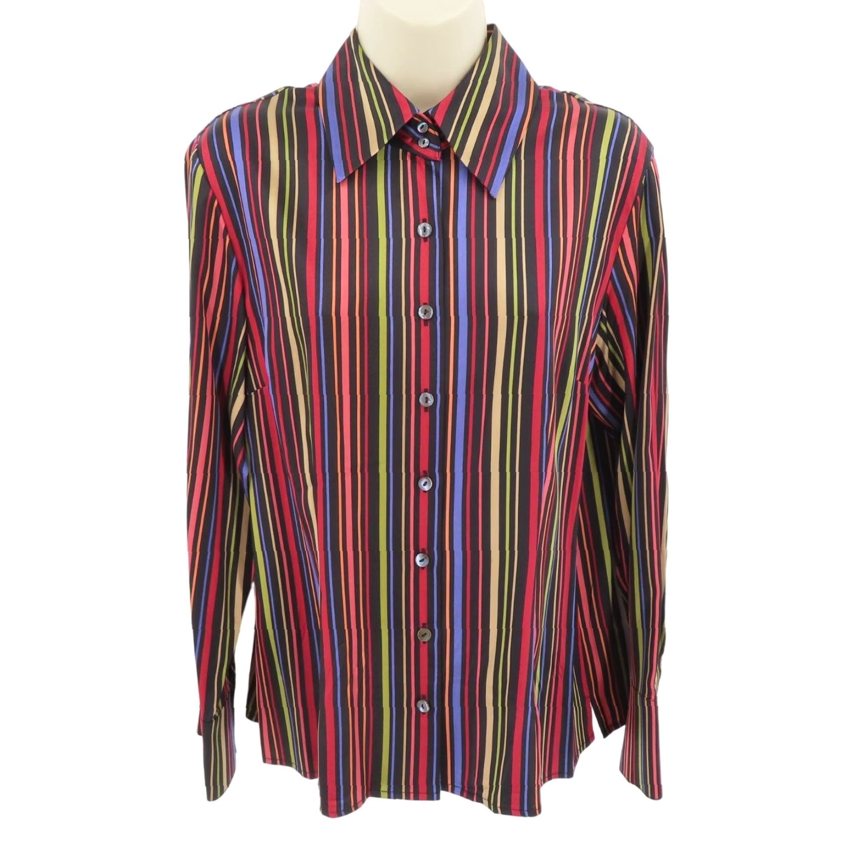 Talbots Talbots Petites 10P Silk Blend Rainbow Striped Collar Button Shirt Womens Pets 10P Multicolor Button-Up Shirt Array Fashion Size L / US 10 / IT 46 - 2 Thumbnail