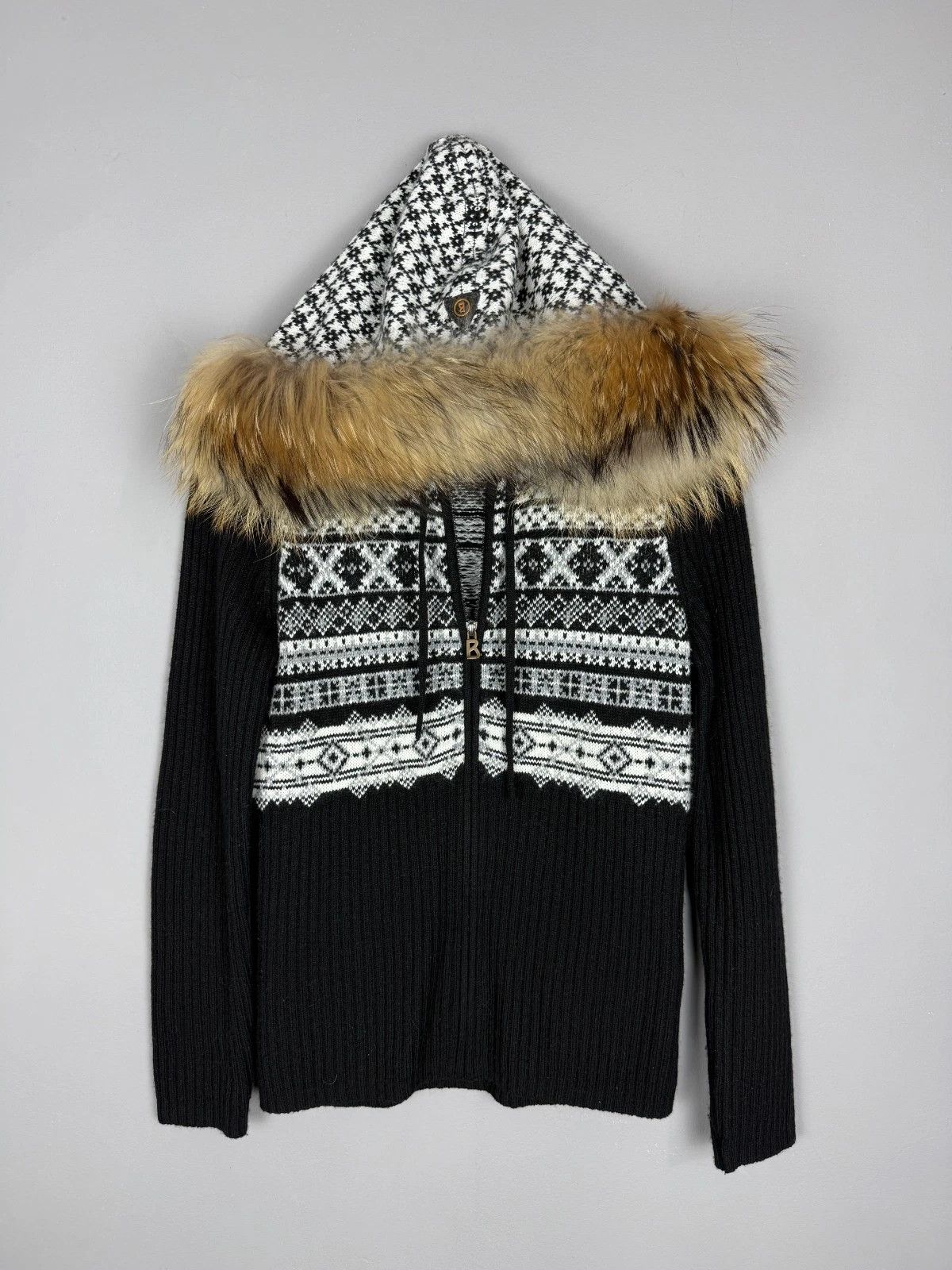 Bogner Bogner Women’s Wool Sweater Fur Trim Hood Nordic Knit Size M / US 6-8 / IT 42-44 - 1 Thumbnail