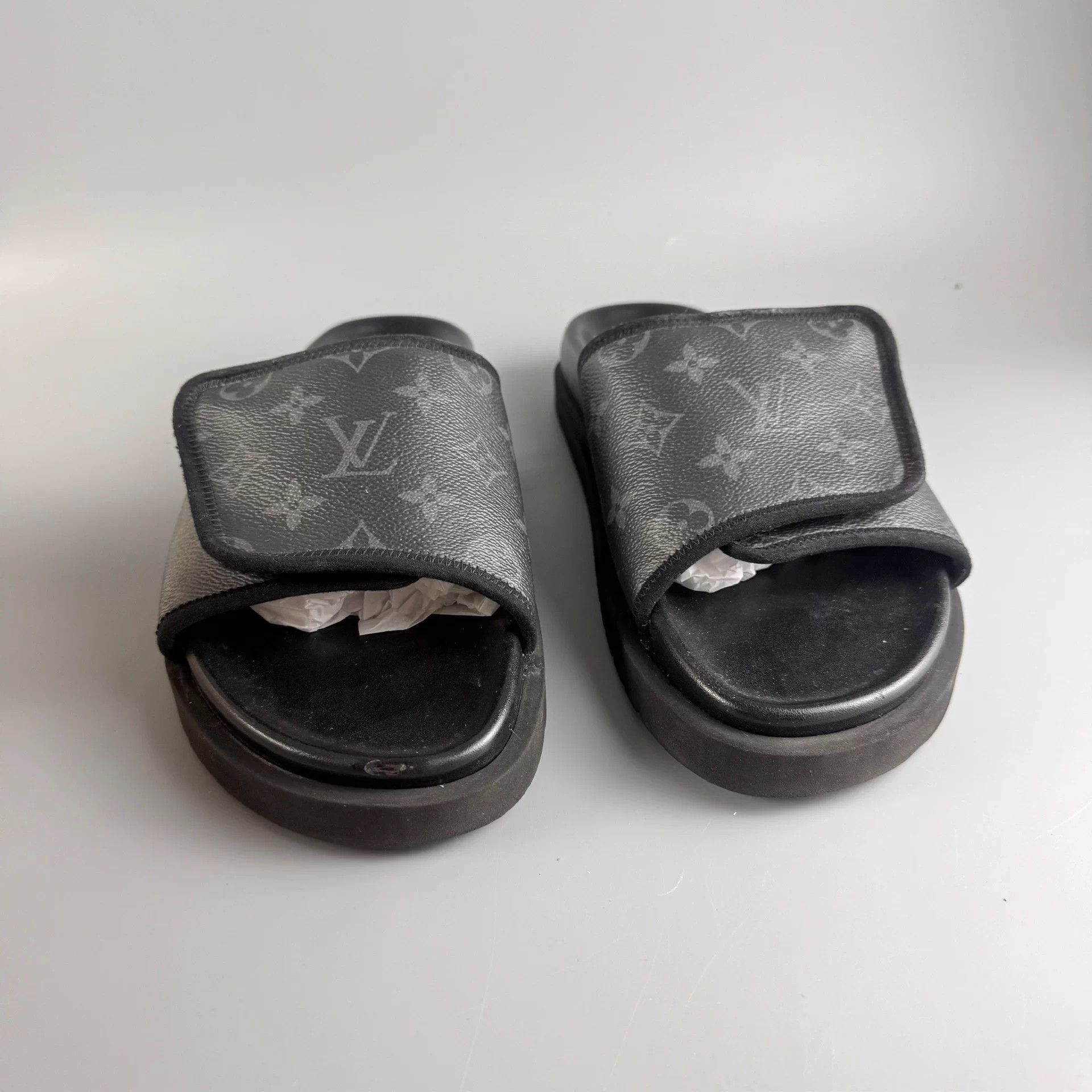 Louis Vuitton LV Black Allover Print Velcro Slides 41 95 New Size US 8 / EU 41 - 2 Thumbnail