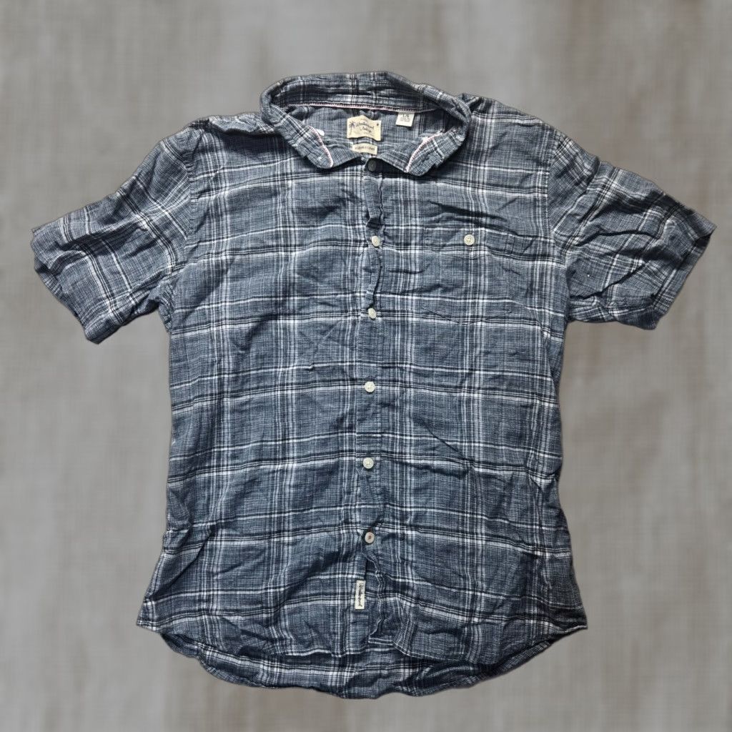 Weatherproof VINTAGE Weatherproof Plaid Button-Up Shirt Short Sleeve Machine Washable Linen Men's L Blue Size US L / EU 52-54 / 3 - 1 Thumbnail