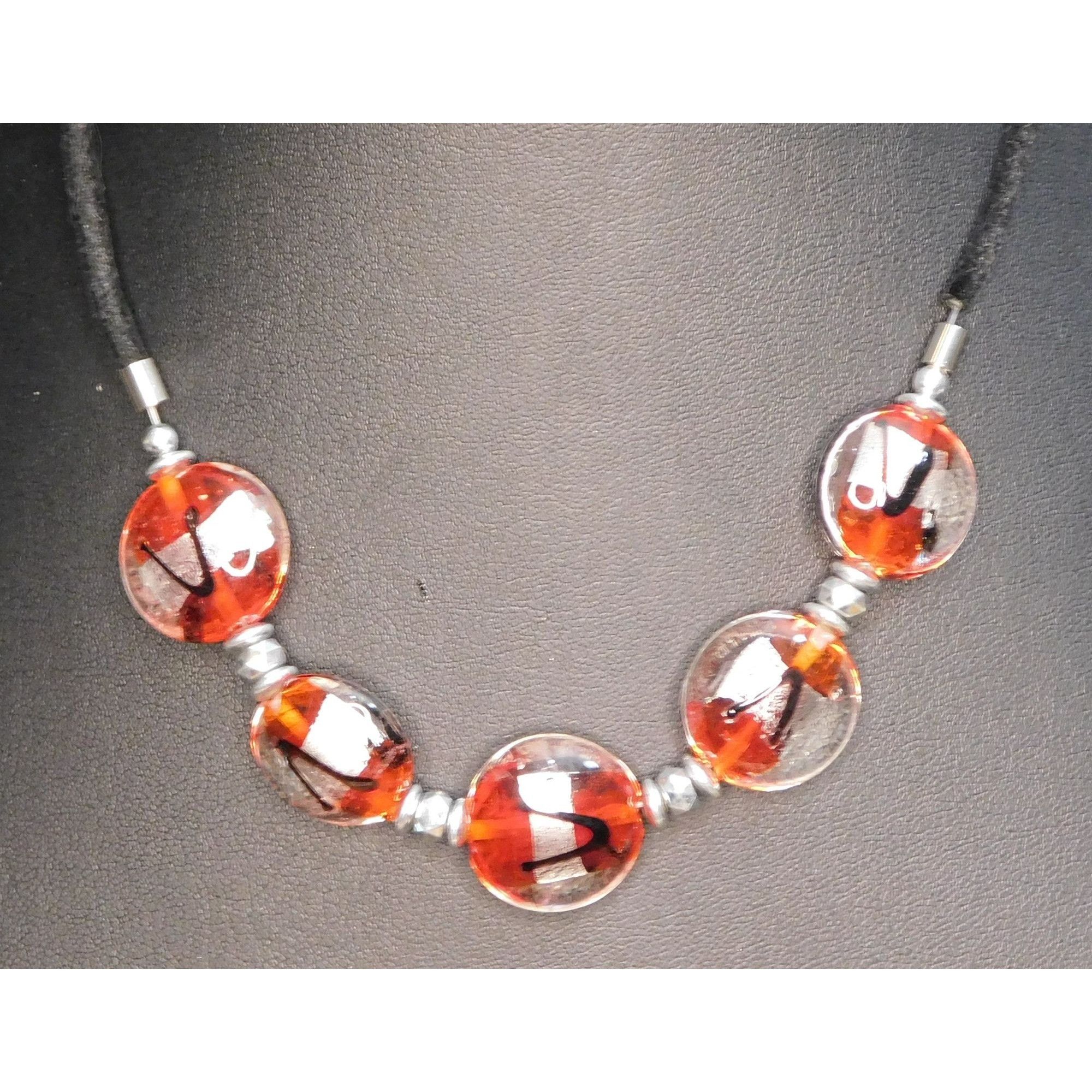 Other Lamp Work Glass Red Black And Silver ToneNecklace Size ONE SIZE - 4 Thumbnail