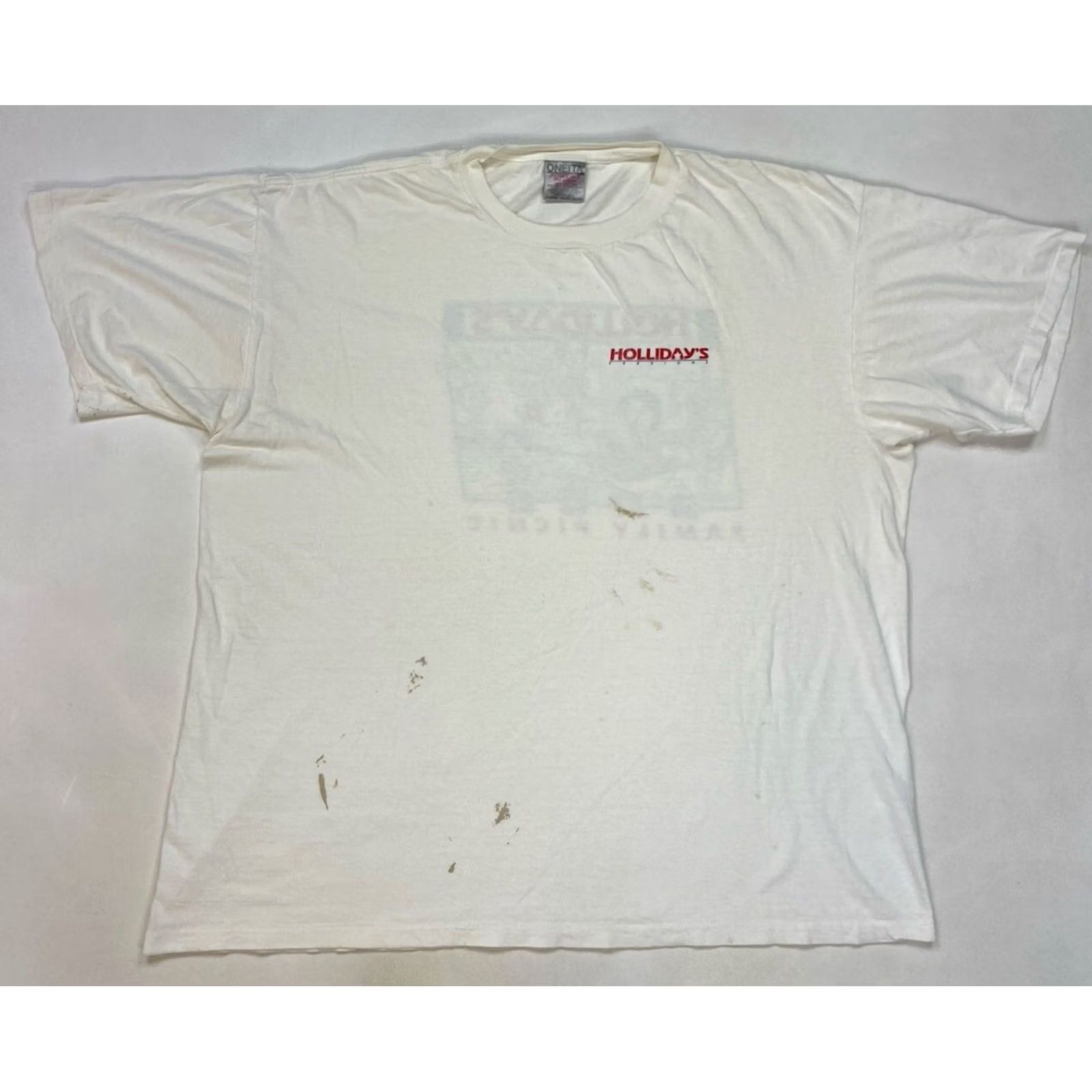Vintage VINTAGE Holliday's Fashions Family Picnic T-shirt Men XL White Cotton 90s Logo Graphic Print Short Sleeve Crew Neck USA 1990-1999 Boys/Men? Size US XL / EU 56 / 4 - 3 Thumbnail