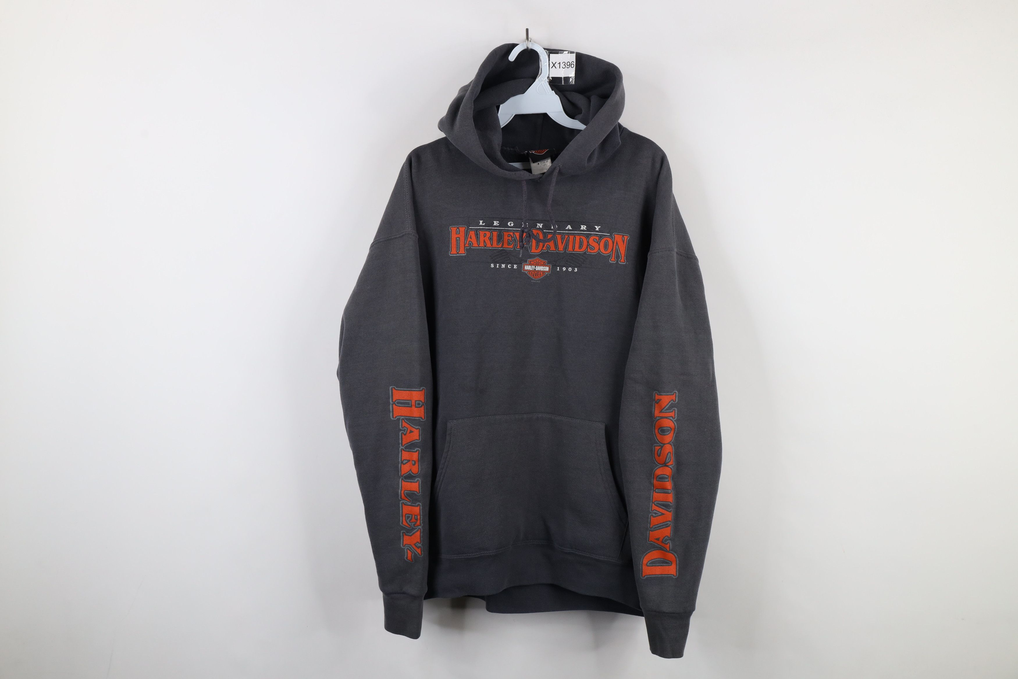 Harley Davidson × Vintage Vintage Y2K Harley Davidson Spell Out Hoodie Sweatshirt Gray Size US XL / EU 56 / 4 - 1 Thumbnail