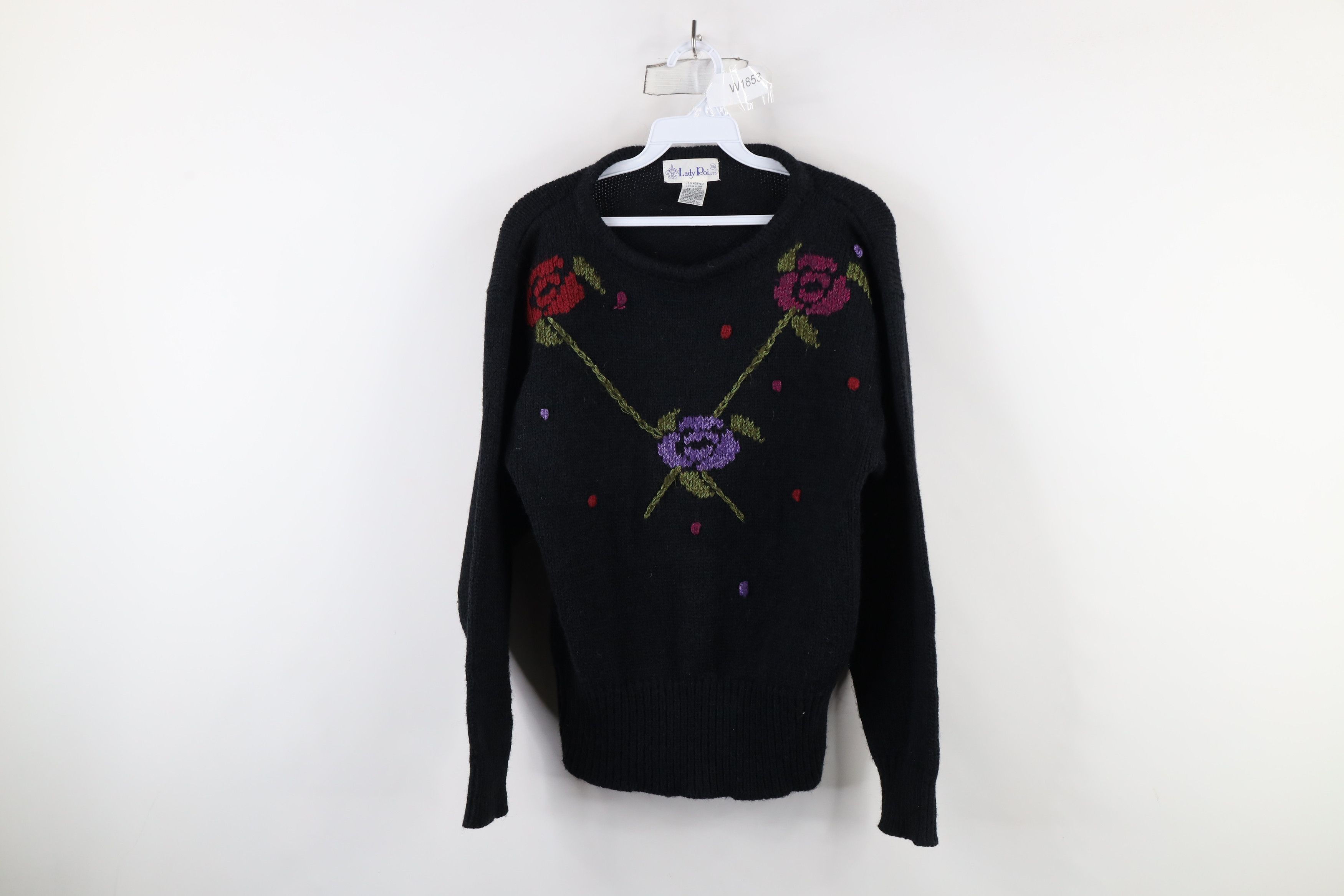 Vintage Vintage 90s Streetwear Flower Floral Knit Sweater Black Size XS / US 0-2 / IT 36-38 - 1 Thumbnail