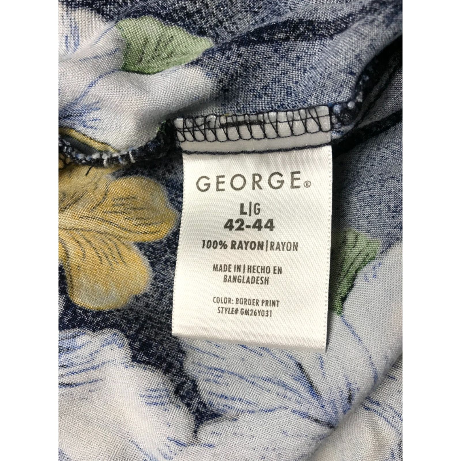 George George Shirt Men's Large Navy Blue Floral Button Up Hawaiian Top Size US L / EU 52-54 / 3 - 7 Thumbnail