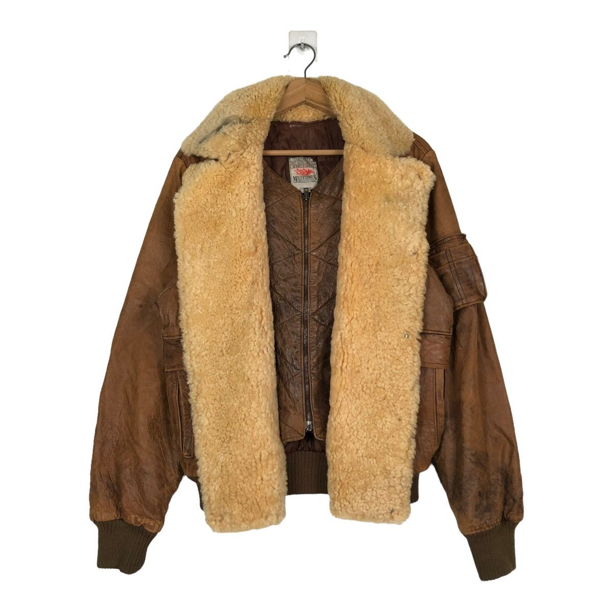 Marithe + Francois Girbaud 🔥VINTAGE 80’s BIKER LEATHER JACKET MILLESIMES SHERPA COLLAR Size US S / EU 44-46 / 1 - 11 Thumbnail