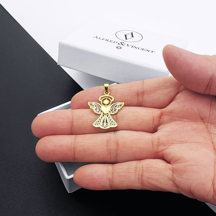 Other Winged Angel w/ Heart & Halo 14k Yellow & White Gold Pendant Size ONE SIZE - 3 Thumbnail