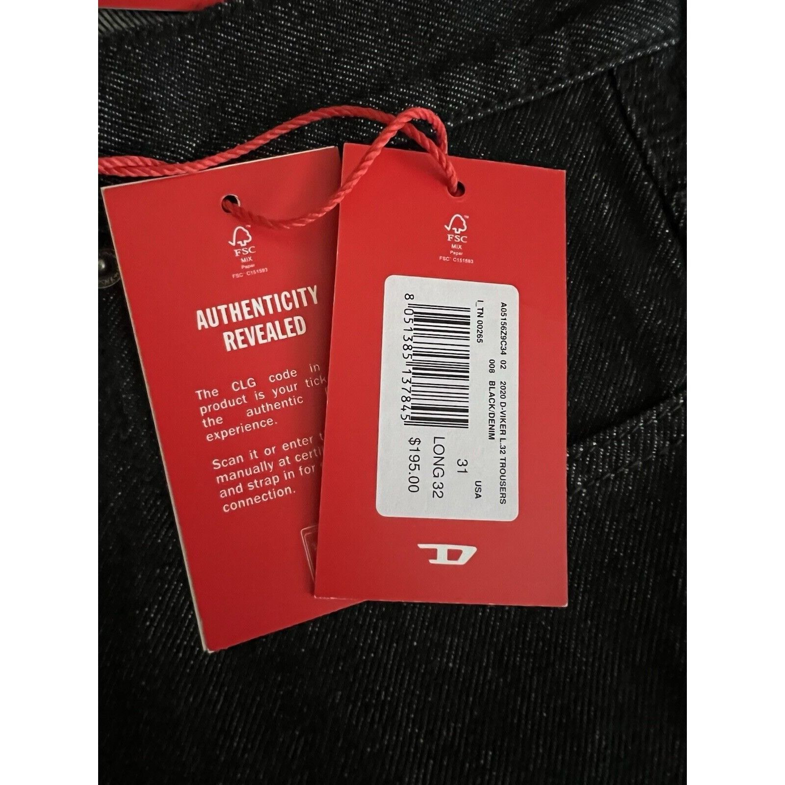 Diesel Diesel Mens Viker Straight Jeans Z9C34 Black $195 Size 31/32 Size US 31 - 8 Thumbnail