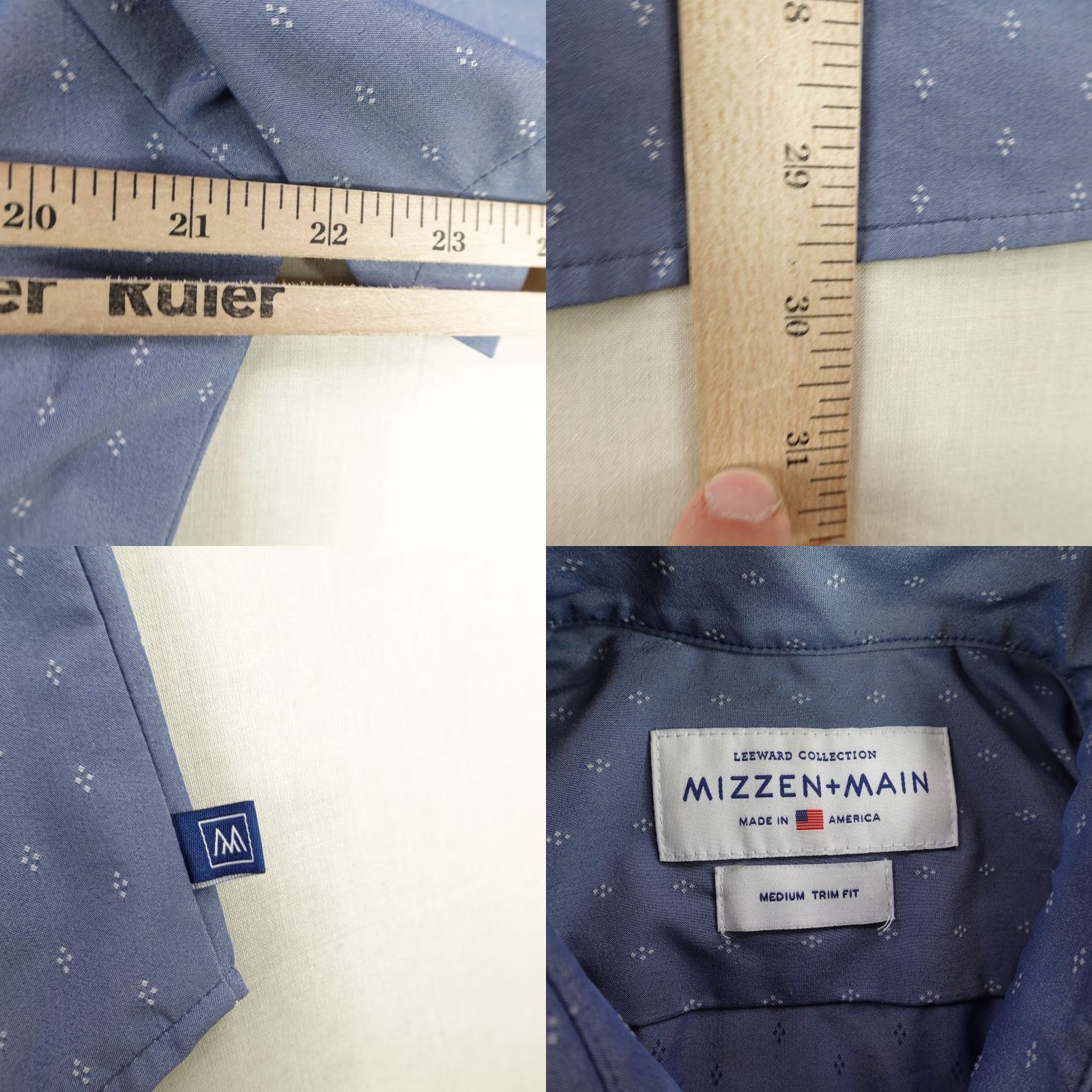 Mizzen+Main Mizzen Main Shirt Mens Medium Blue Leeward Trim Fit Button Up Performance Flex Size US M / EU 48-50 / 2 - 8 Thumbnail