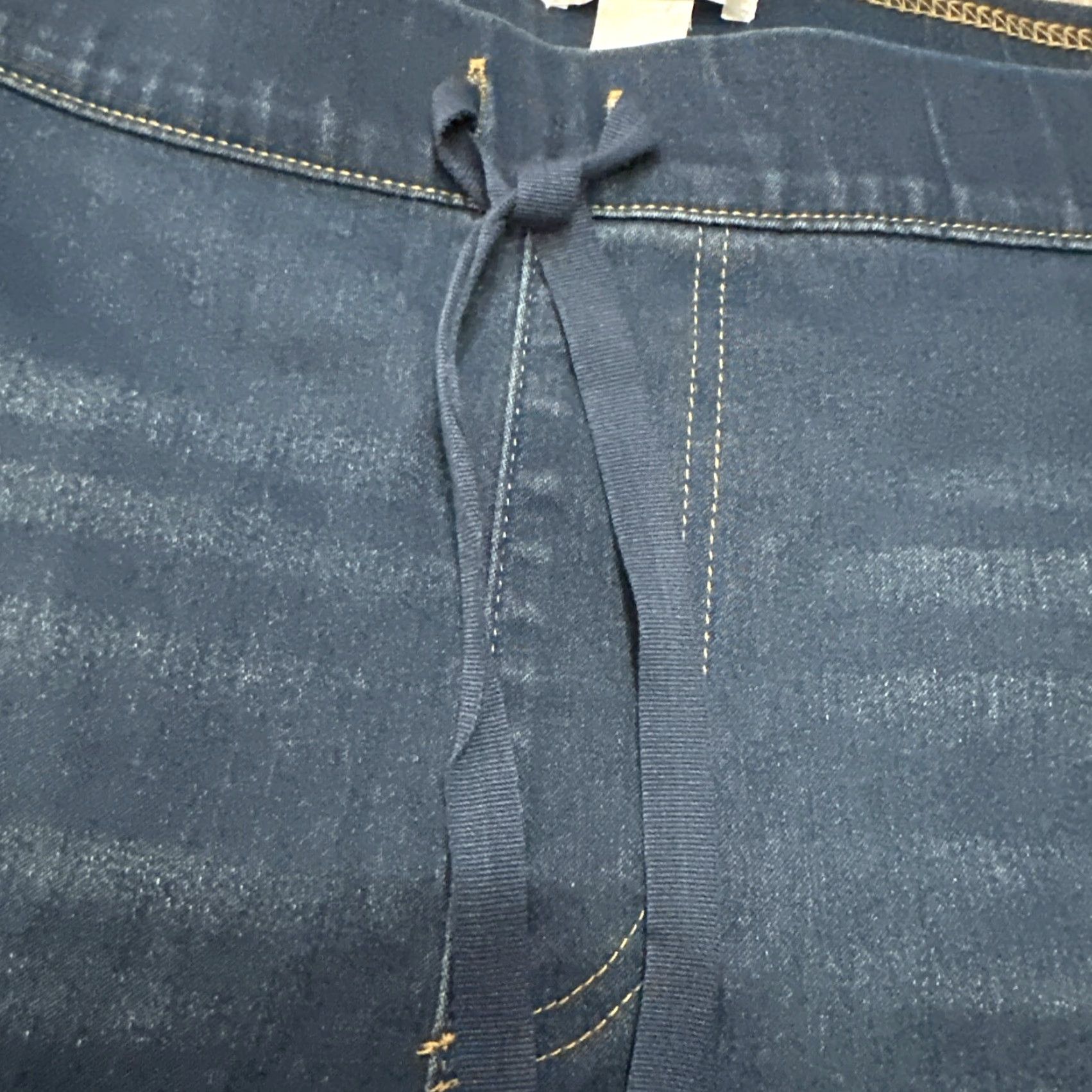 Denime Just Be Shorts 3X Denim Blue Cotton Blend Stretch Pull On Waist Drawcord Pocket Faux Front Casual Size 40" / US 18 - 6 Thumbnail