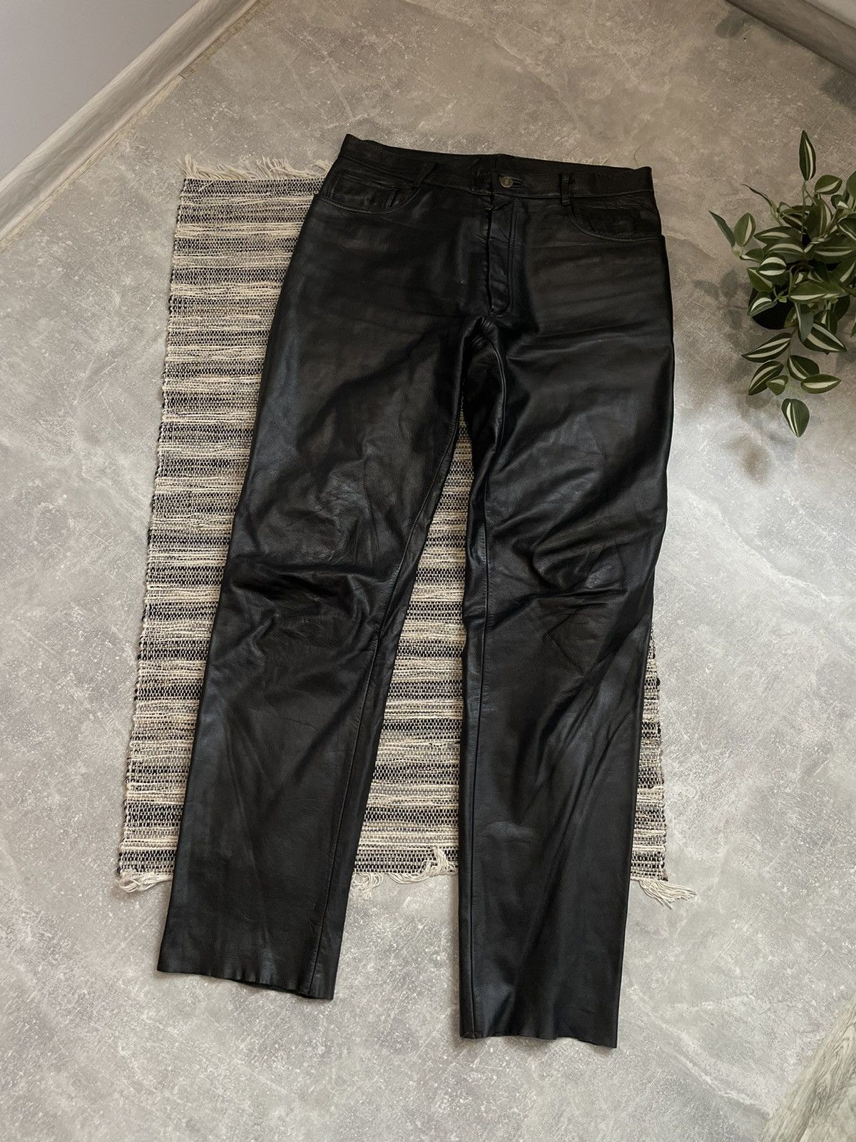 Pre-owned Avant Garde X Leather 90's Leather Pants Joggers Y2k Chrome Jnco Distress Emo Texas In Multicolor