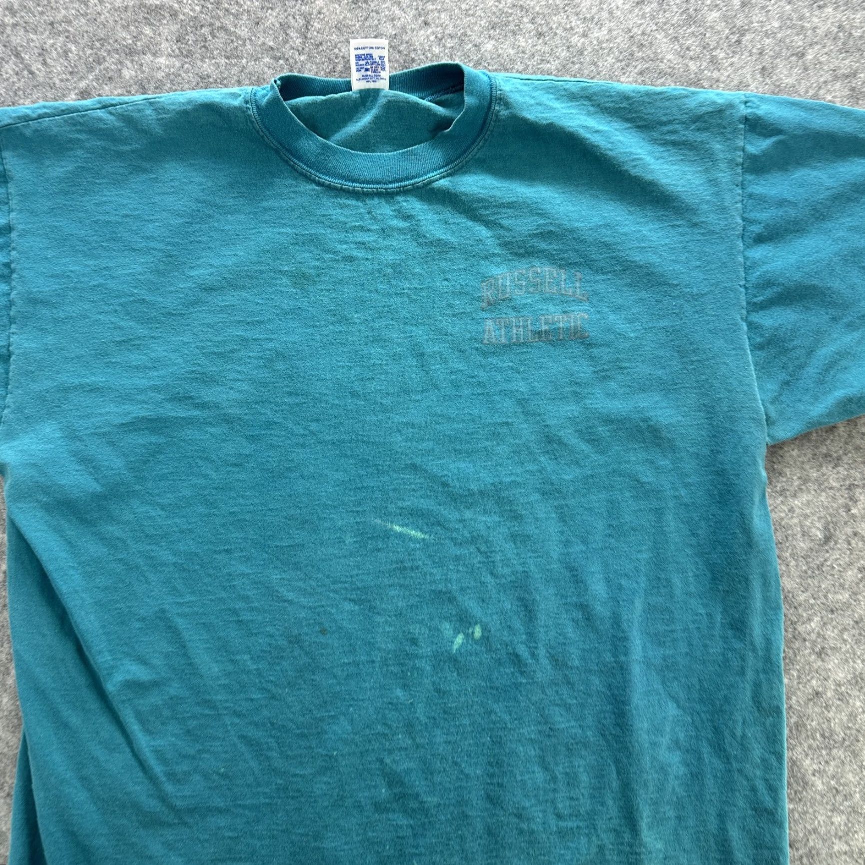 Russell Athletic VINTAGE Russell Athletic Shirt Mens 2XL Teal Made USA Crewneck T-Shirt Stain 90s Size US XXL / EU 58 / 5 - 3 Thumbnail