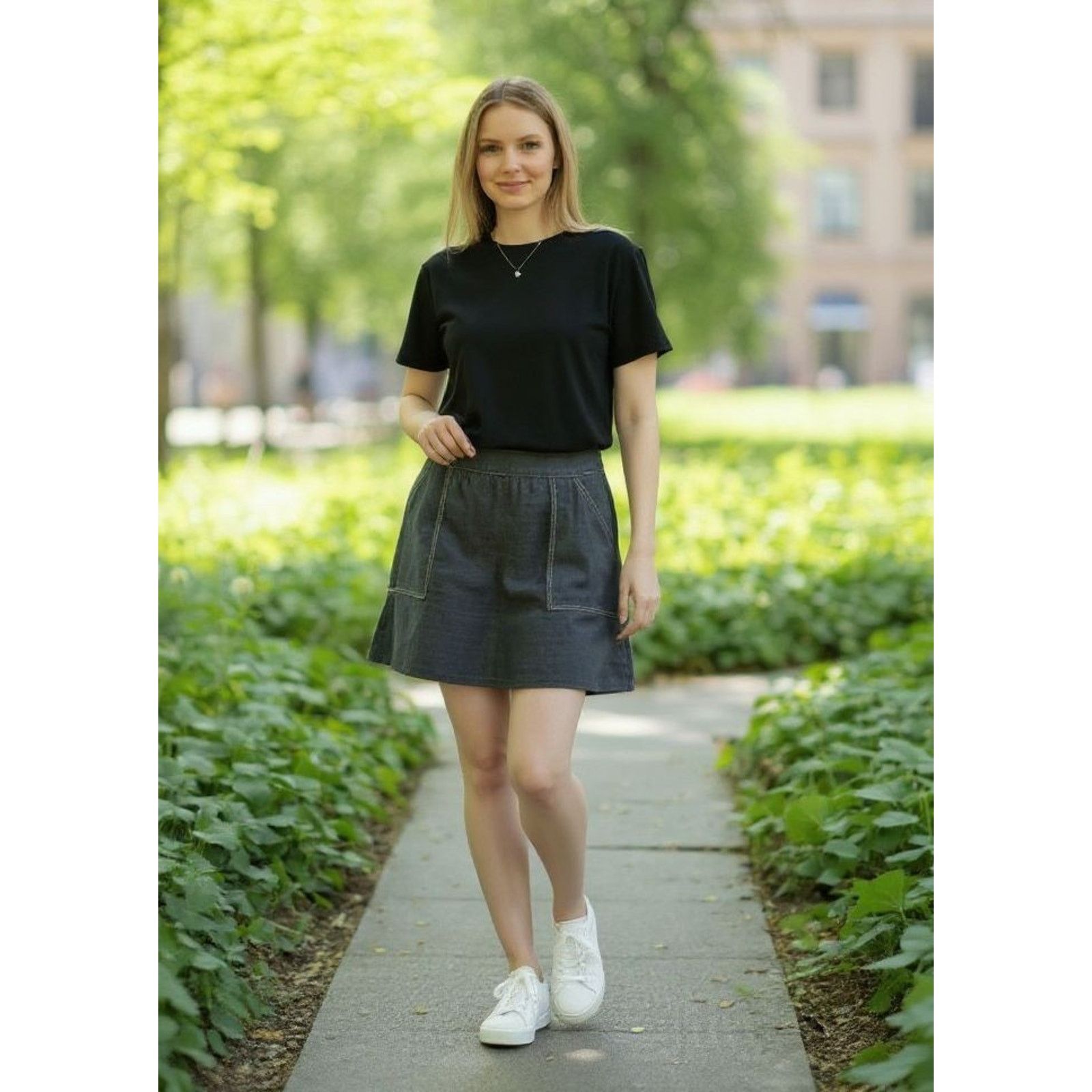 Eileen Fisher EILEEN FISHER Linen Denim Side Zipper Short Skirt Size M Size 34" / US 12 / IT 48 - 1 Thumbnail