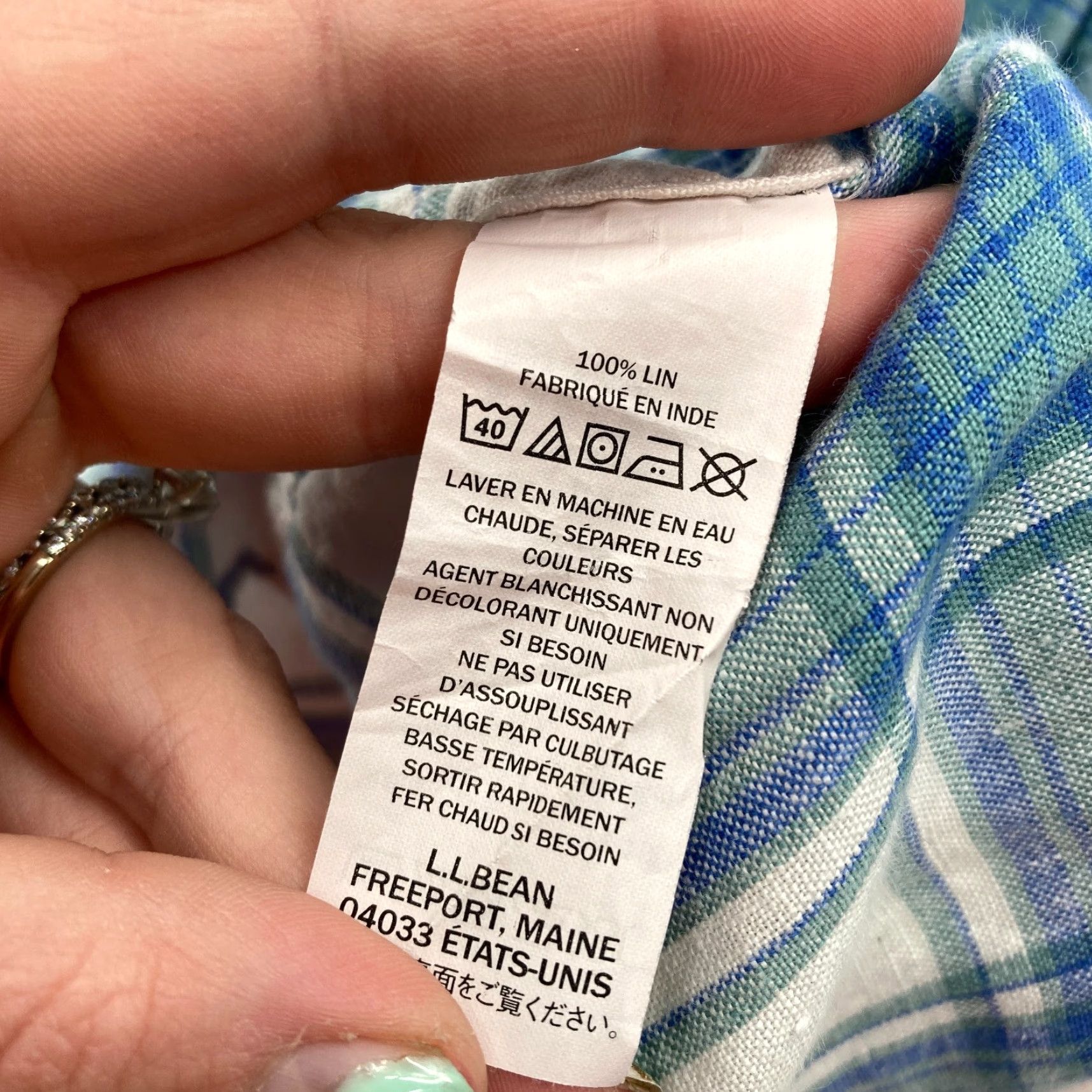 Vintage L.L. Bean Linen Button Up Short Sleeve Shirt Large Tall Blue Plaid Camp Hiking Men Shirts Size US L / EU 52-54 / 3 - 7 Thumbnail