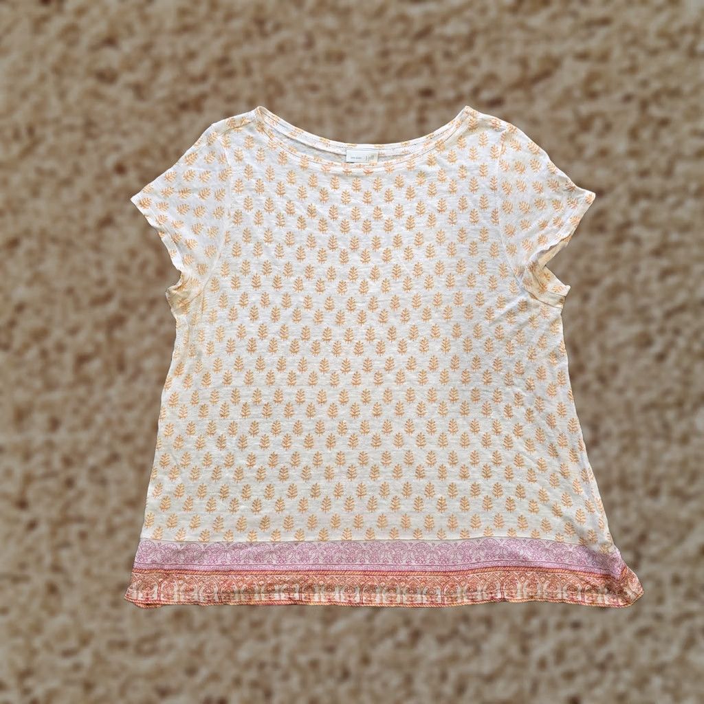 J. Jill J. Jill Top Womens L White Orange Paisley Linen Short Sleeve Beach Casual Shirt Size L / US 10 / IT 46 - 1 Thumbnail