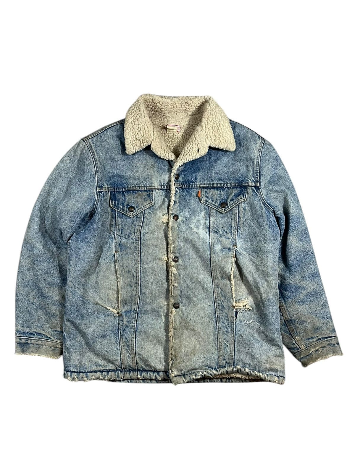 Levi's Vintage 70s Levis Orange Tab Shearling Denim Jacket Size US M / EU 48-50 / 2 - 1 Thumbnail