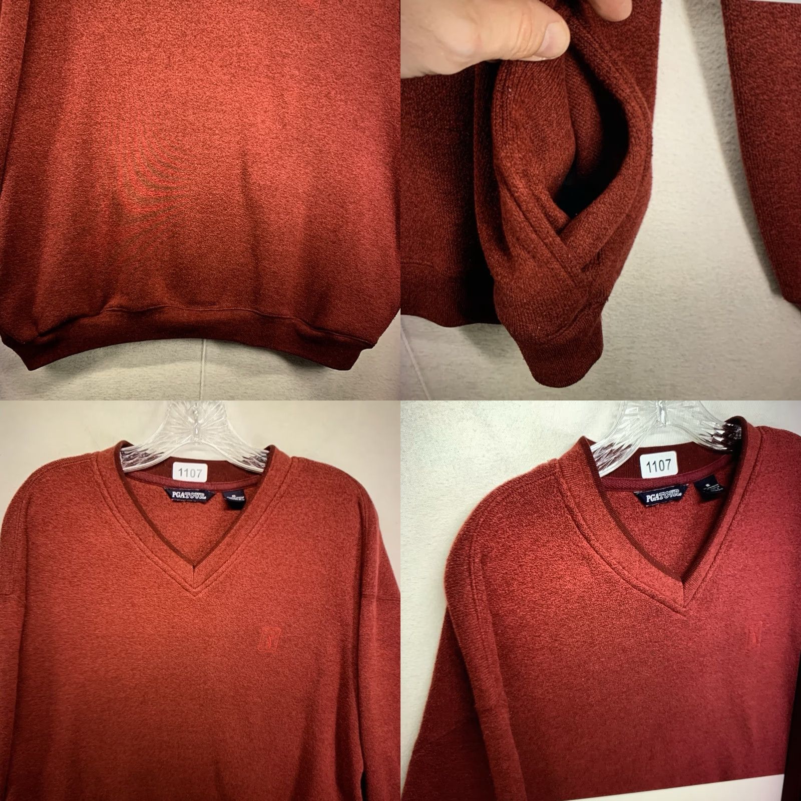 PGA Tour PGA TOUR Men’s Pullover Sweatshirt Red XL V Neck Embroidered Logo Golf Pockets Size US XL / EU 56 / 4 - 8 Thumbnail