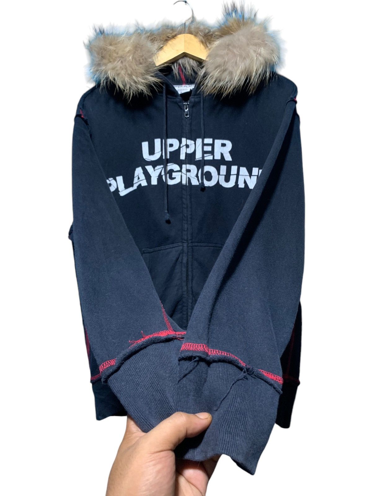 If Six Was Nine × Le Grande Bleu (L.G.B.) × Upper Playground Vtg Upper Playground distressed nightmare fur hoodie Size US L / EU 52-54 / 3 - 6 Thumbnail