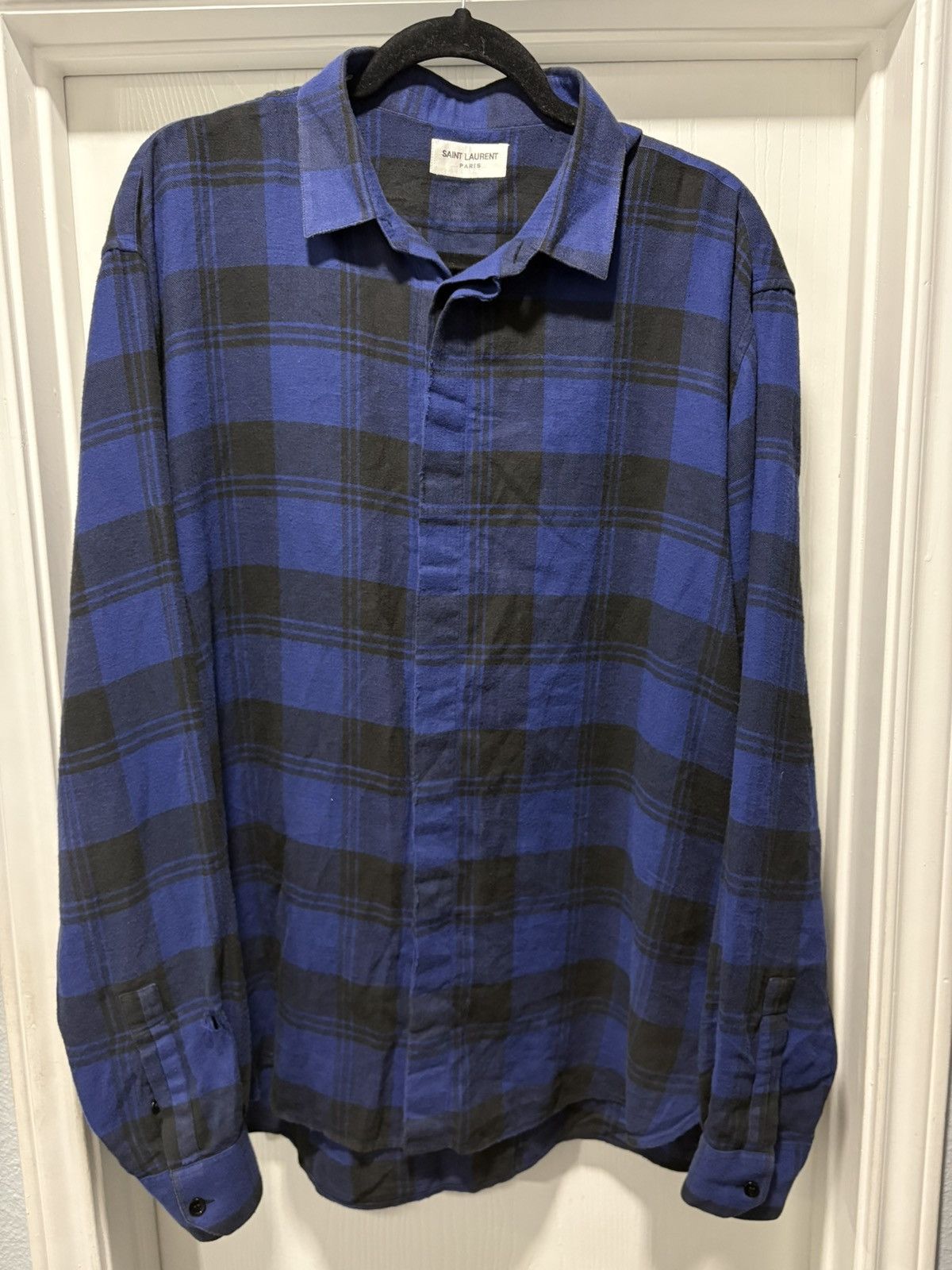 Saint Laurent Paris Saint Laurent Paris Blue Plaid Flannel Size US XL / EU 56 / 4 - 1 Thumbnail