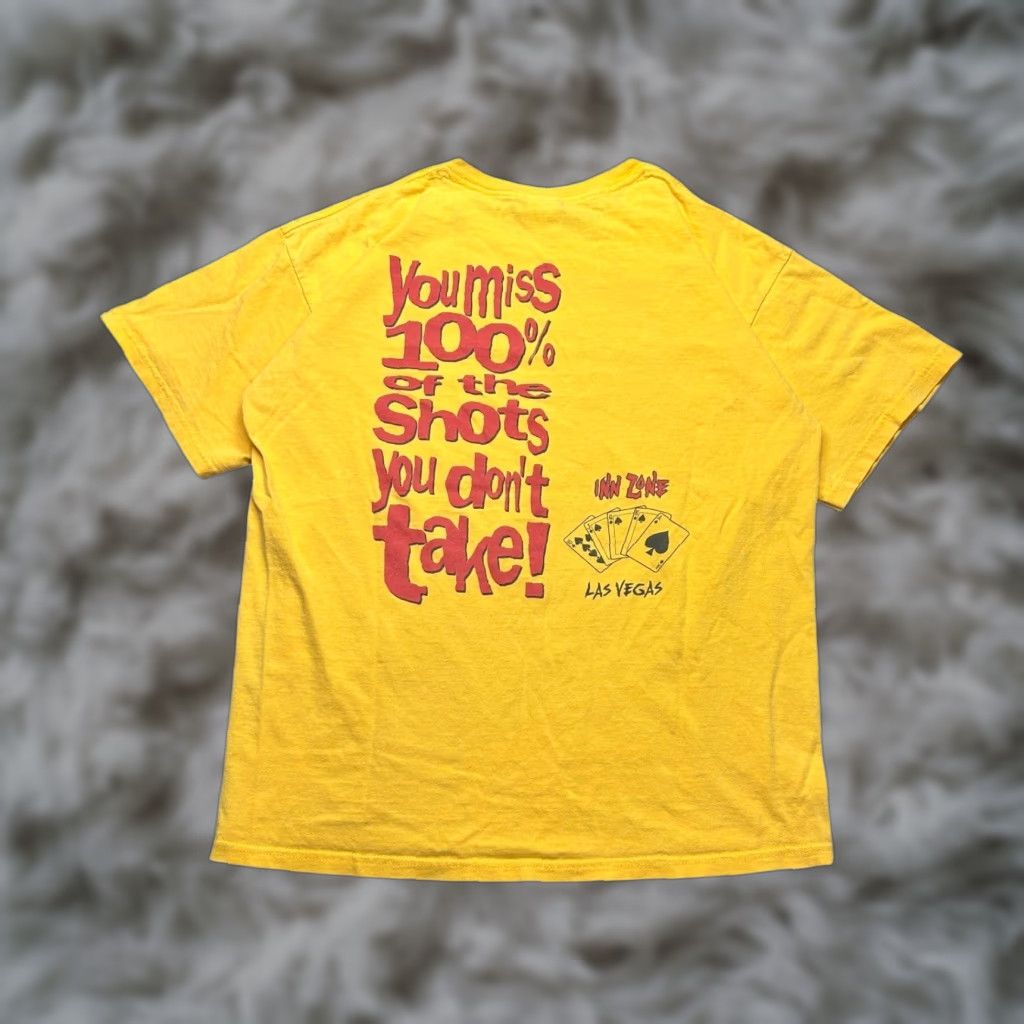 Gildan VINTAGE Las Vegas You Miss 100% Of The Shots You Don't Take T Shirt Large Casino Tee Men L Yellow Graphic Print 90s Dad Money Classic Size US L / EU 52-54 / 3 - 1 Thumbnail