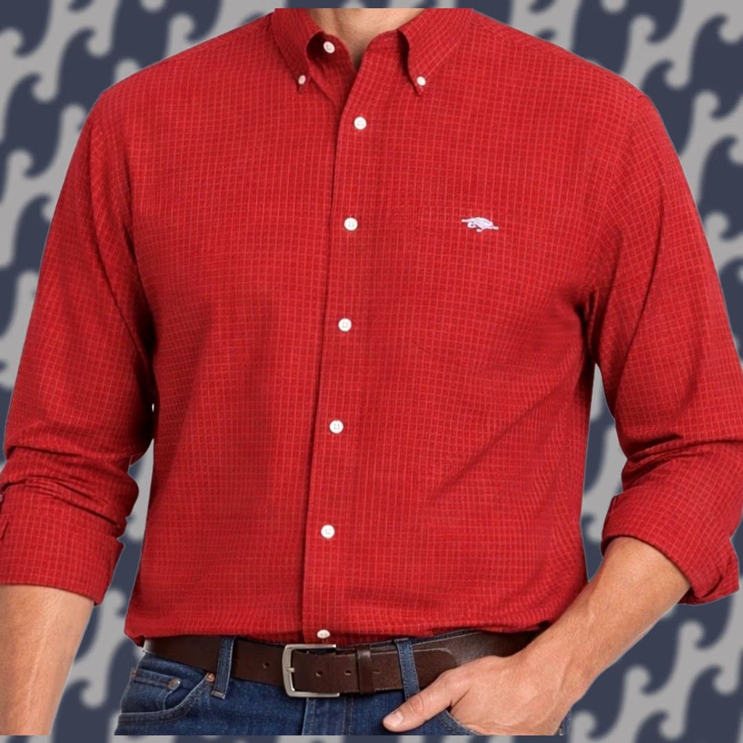 Vintage Razorback Collection Dress Shirt Men XL Red 100% Cotton Non-Iron Pinpoint Long Sleeve Mens Size 46R - 1 Thumbnail