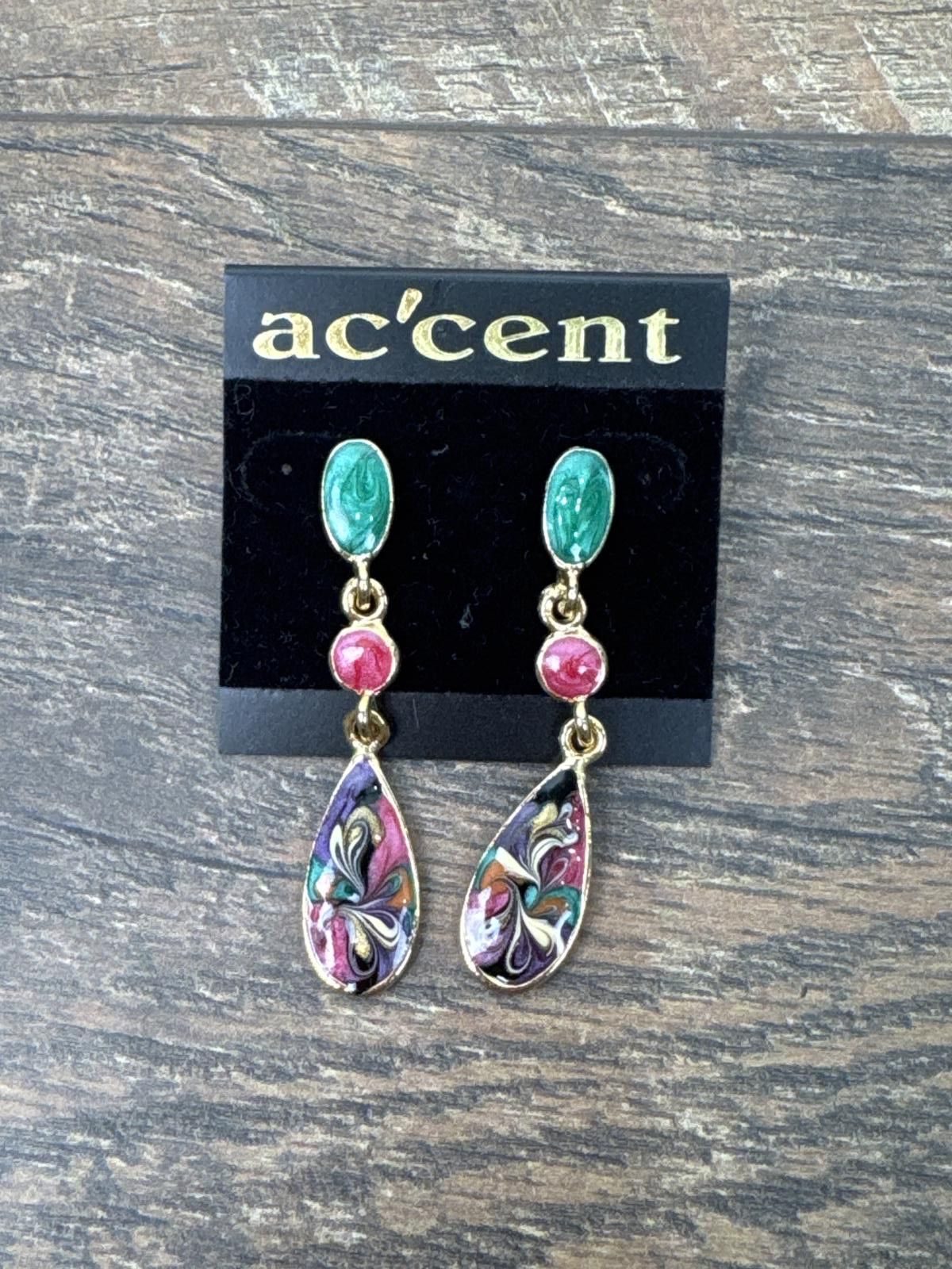 Other Vintage Gold-Tone Enamel Chandelier Drop Pierced Earrings Size ONE SIZE - 1 Thumbnail