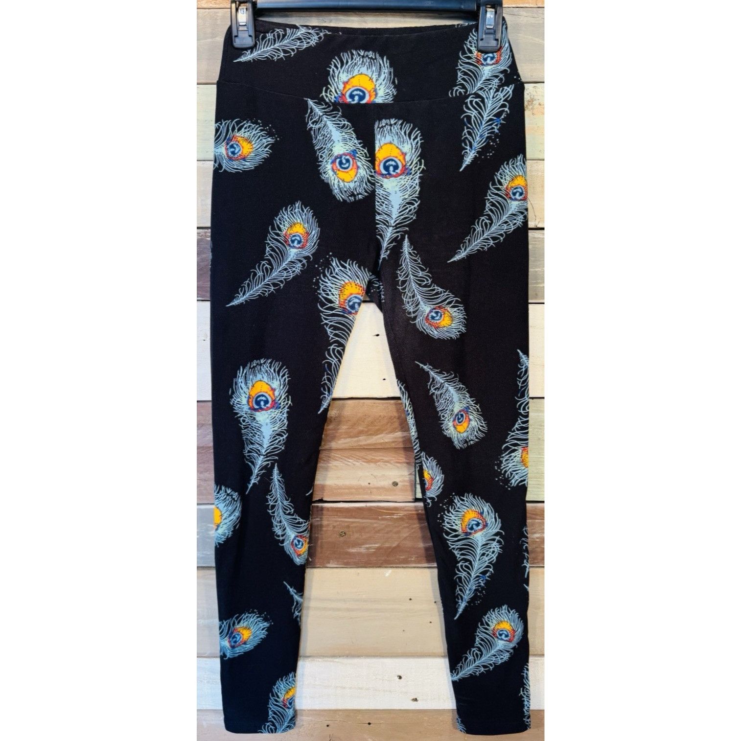 Other LuLaRoe Leggings OS One Size BLACK & BLUE PEACOCK FEATHERS G Size 29" - 1 Thumbnail