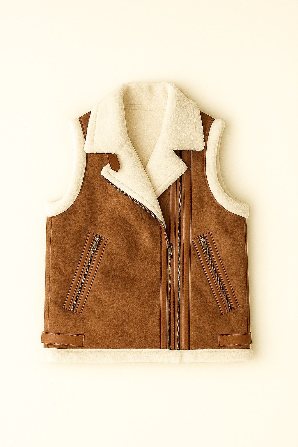 Other Terra Faux Shearling Vest Camel BikerStyle Sleeveless Jacket Size ONE SIZE - 2 Thumbnail