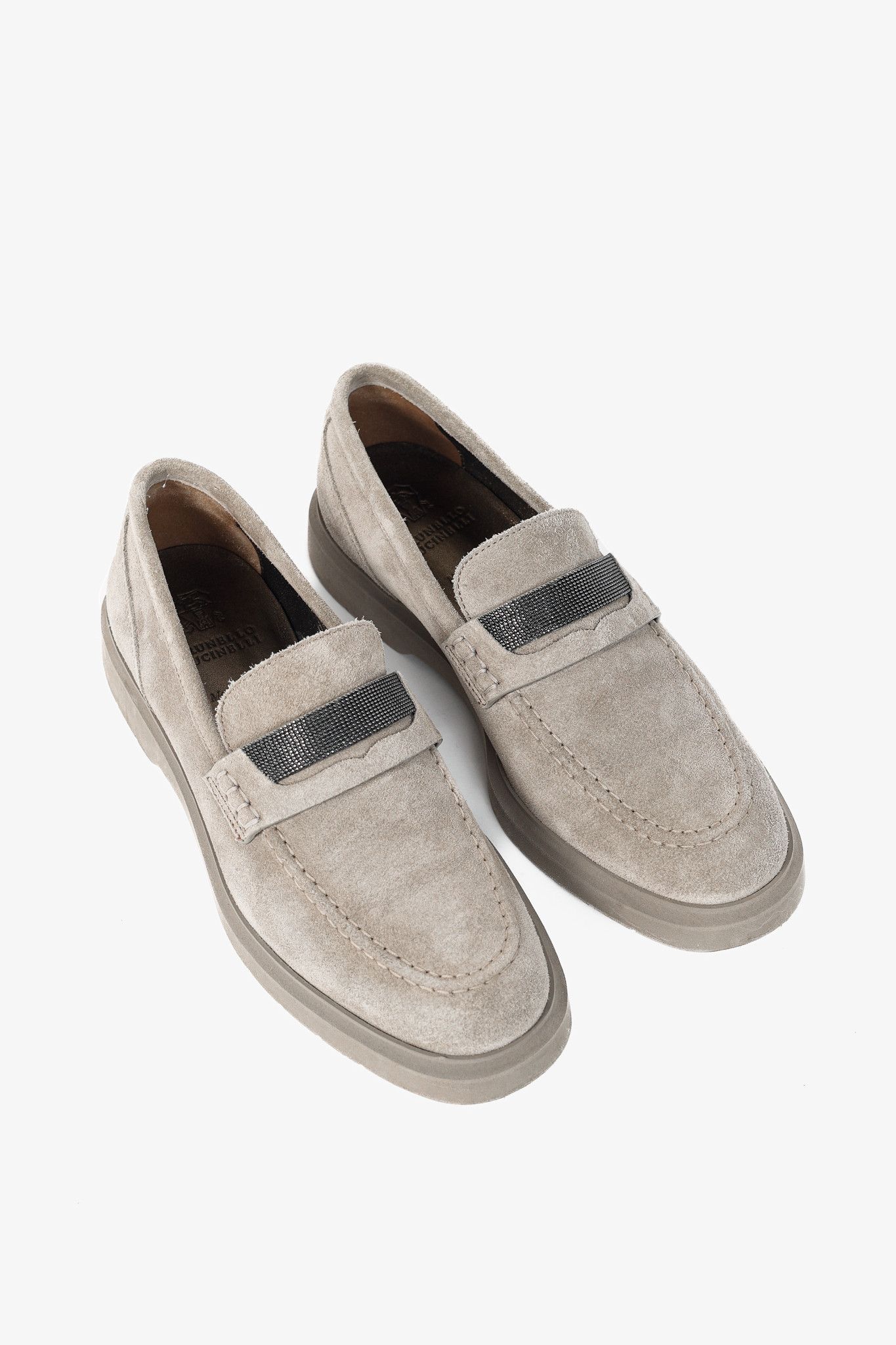 Brunello Cucinelli Brunello Cucinelli Taupe Suede Monili-Strap Loafers Size US 4.5 / IT 34.5 - 1 Thumbnail