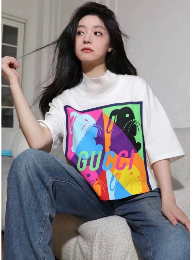 Gucci Gucci White rabbit printed cotton round-neck short-sleeved Size S / US 4 / IT 40 - 9 Thumbnail