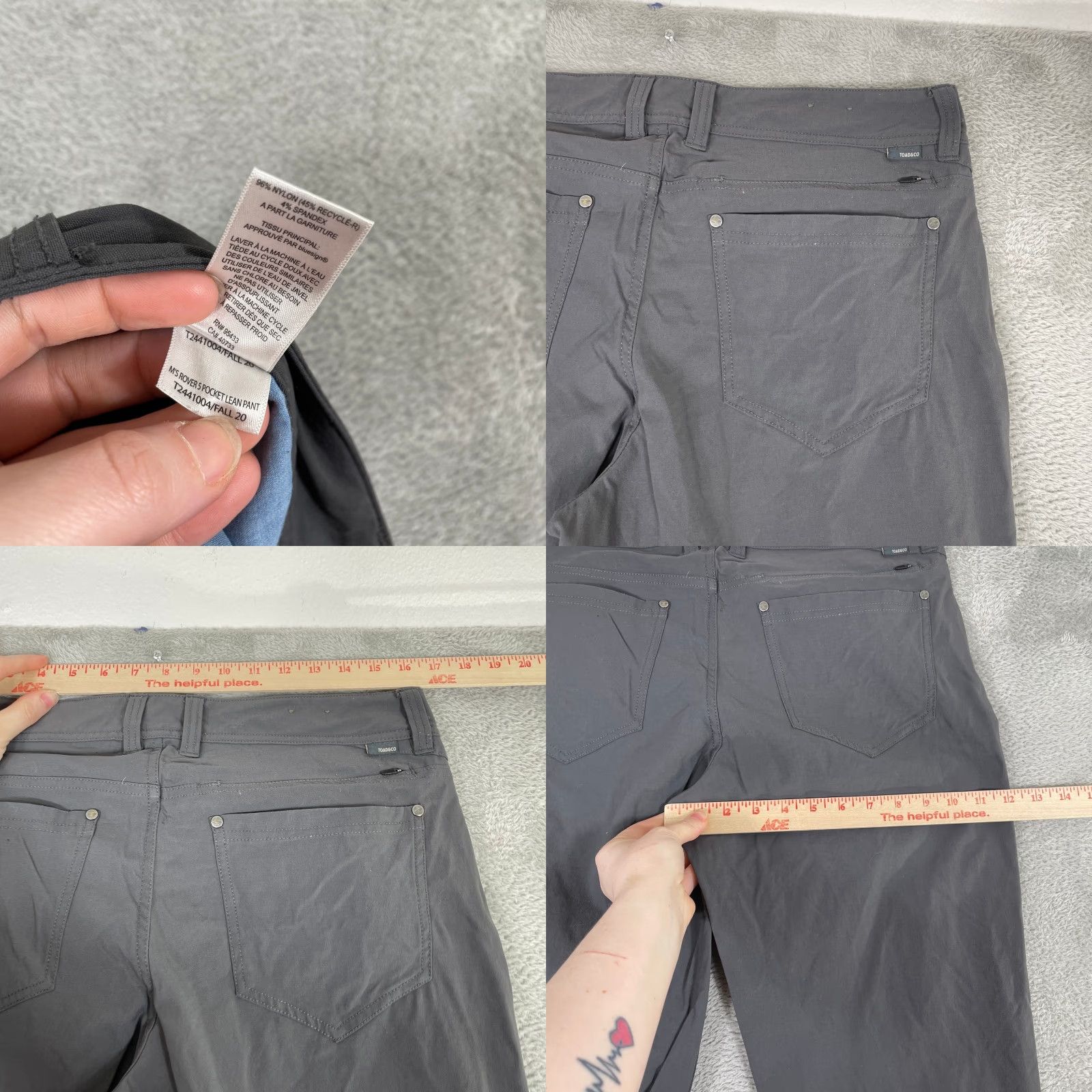 Toad&Co Toad&Co Rover 5 Pocket Lean Pant Mens 33x30 Grey Stretch Nylon Spandex Chino Slim Pockets Travel Outdoor Casual Modern Regular Size US 33 - 8 Thumbnail