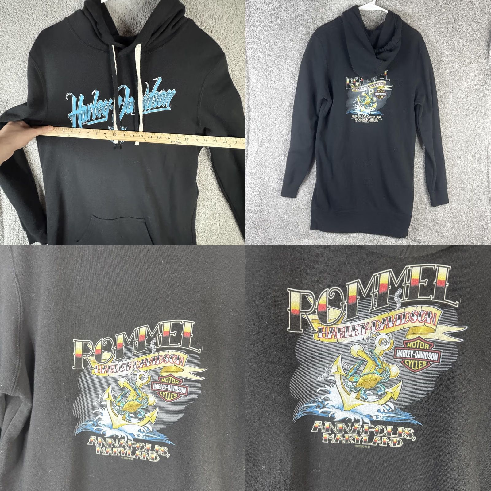 Harley Davidson Harley-Davidson Hoodie Womens L Black Pullover Fleece Tunic Graphic Logo Nautical Rommel Annapolis Size L / US 10 / IT 46 - 9 Thumbnail