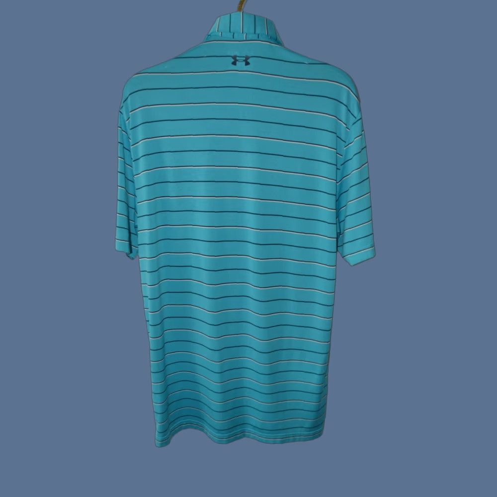 Under Armour Under Armour Polo Shirt Mens M Short Sleeve Teal Striped Polo Shirt Golf Sports Logo Breathable Lightweight Stretch Size US M / EU 48-50 / 2 - 1 Thumbnail