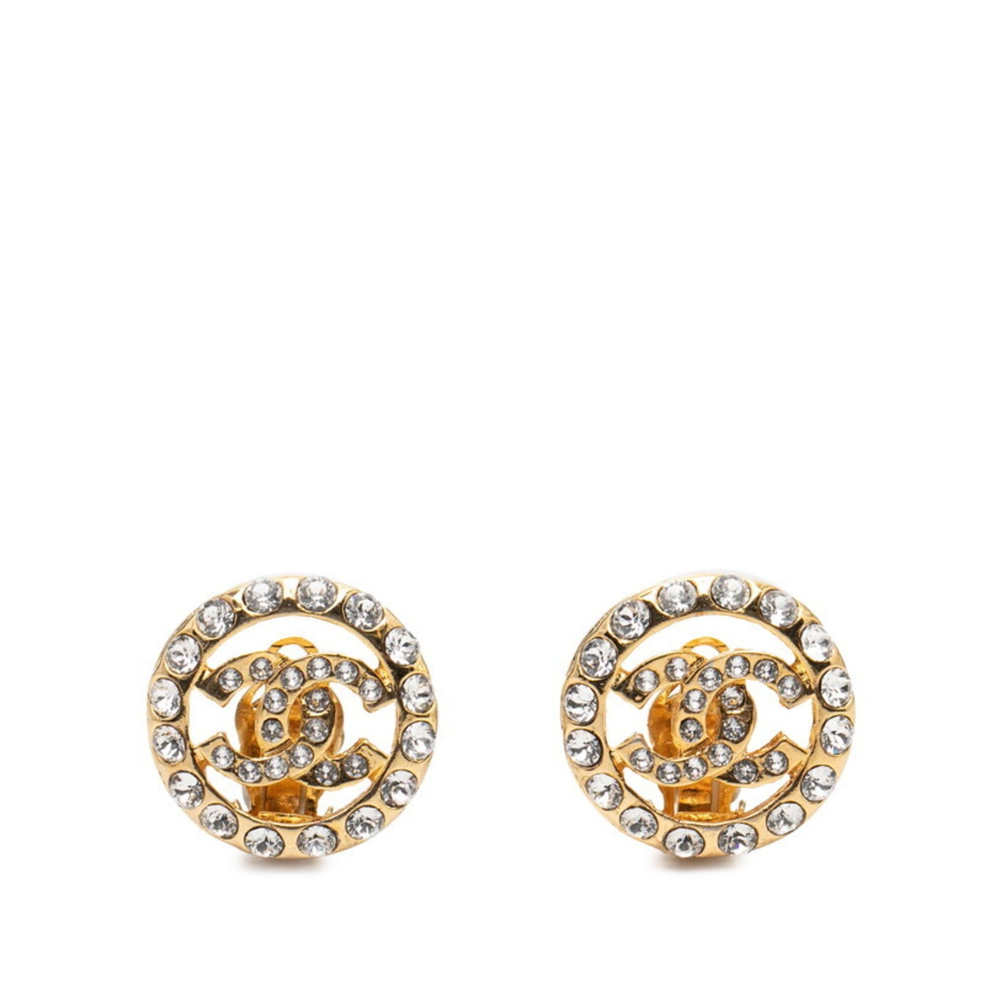 Chanel Chanel Coco Mark Earrings, Gold Plated, Rhinestone, Women's CHANEL Size ONE SIZE - 1 Thumbnail