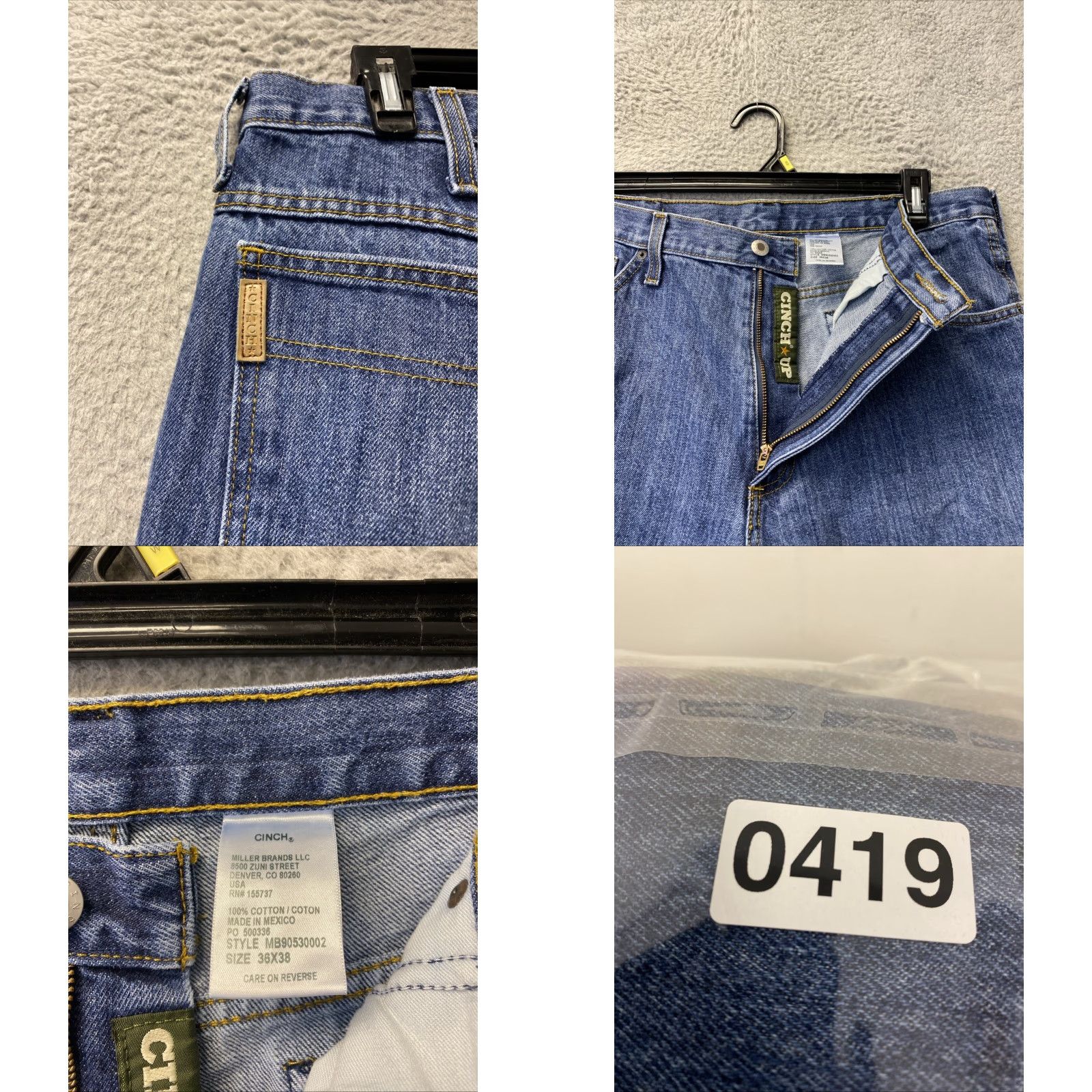Denime Cinch Jeans Men Straight 36x38 Blue Denim Medium Wash Regular 5-Pocket Rise Mid Button Zip Pocketed Mens Clothing Category: Jeans Size US 36 / EU 52 - 8 Thumbnail