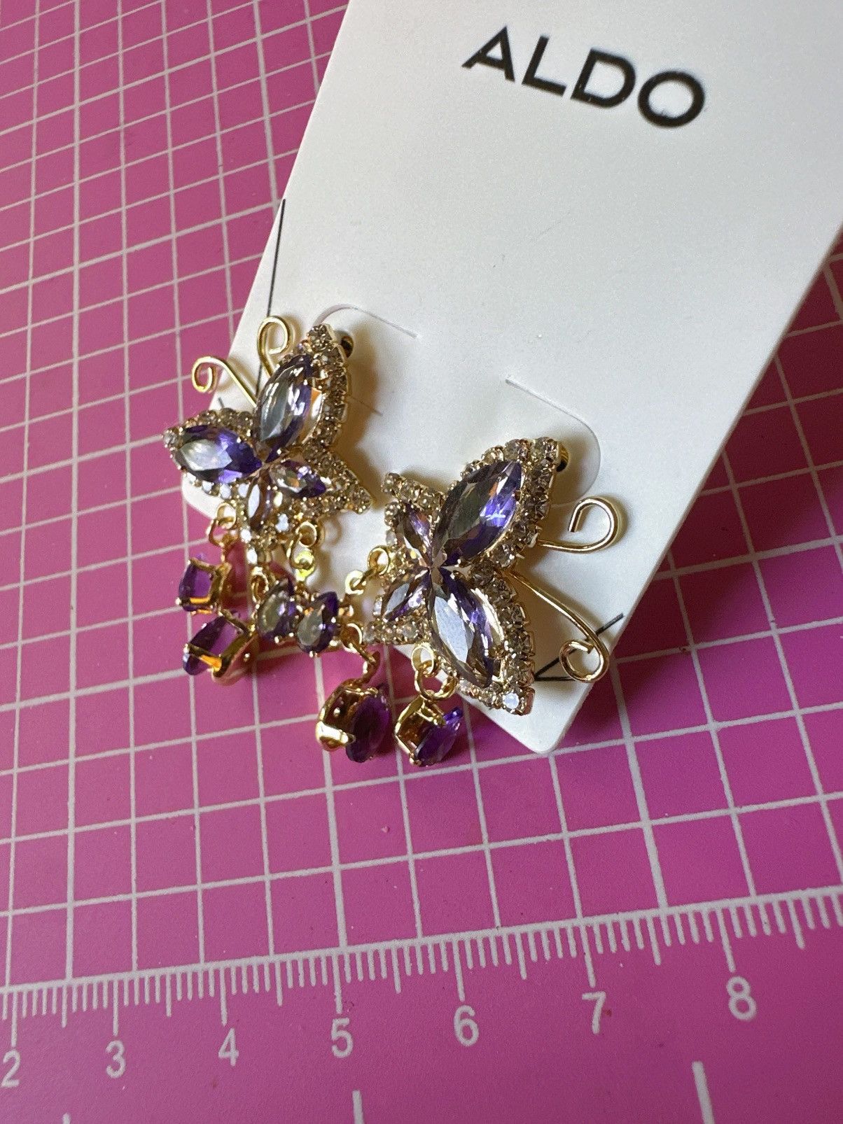 Aldo Aldo earrings purple butterfly crystal diamonds paved tassel Size ONE SIZE - 3 Thumbnail