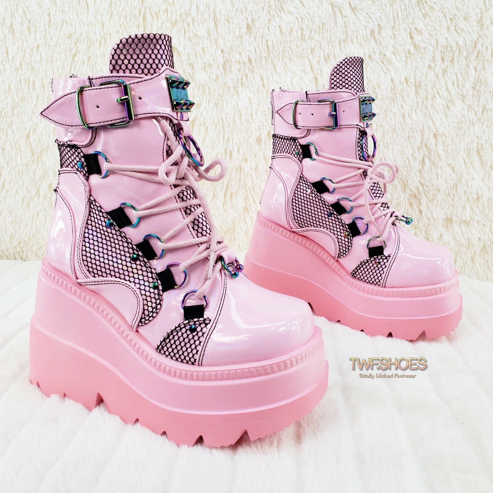Demonia Cult DEMONIA Shaker 60 Baby Pink Patent Platform 4.5" Wedge Heel Size US 7 / IT 37 - 1 Thumbnail