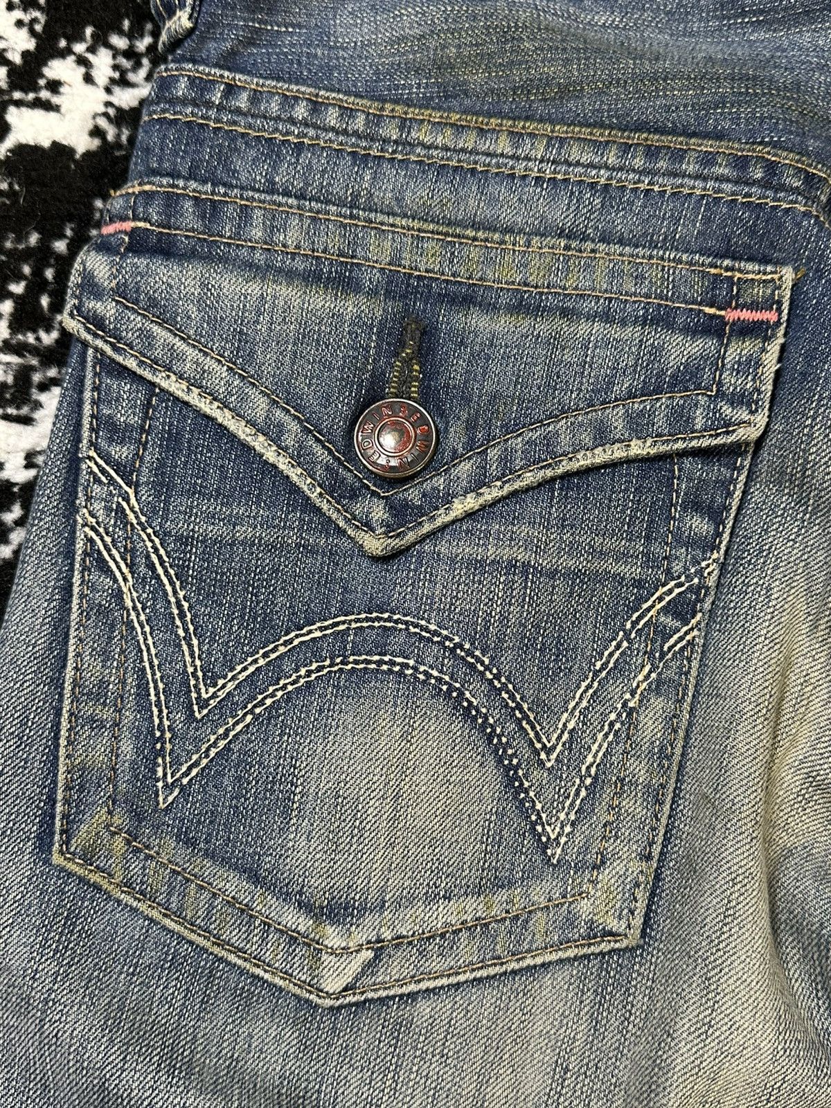 If Six Was Nine 2000s Flare Edwin 503 Blue Trip Distressed Denim Size US 30 / EU 46 - 13 Thumbnail