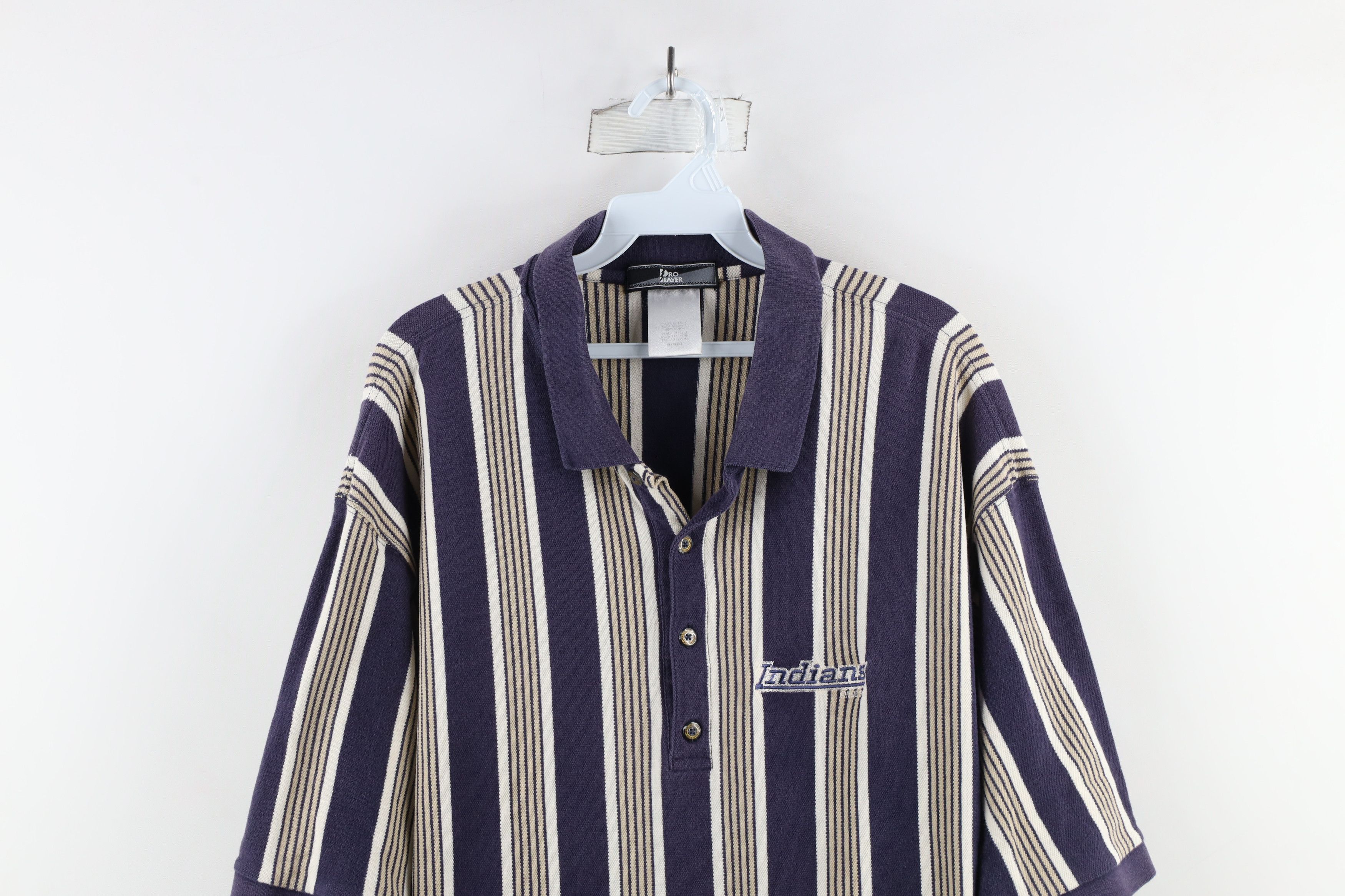 Vintage Vintage 90s Striped Cleveland Indians Baseball Polo Shirt Size US XL / EU 56 / 4 - 2 Thumbnail