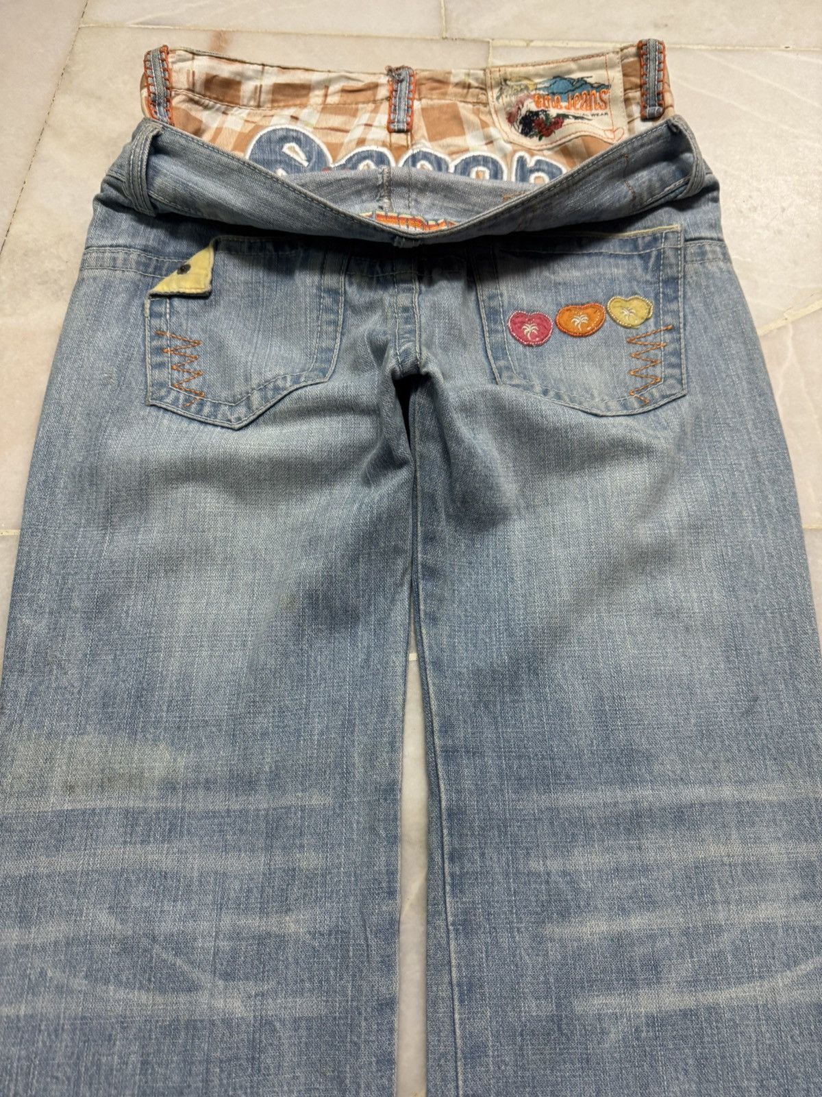 Japanese Brand 💥DOUBLE WAIST 90's💥BLUE MOON BLUE OCEAN EMBROIDERY LOGO RARE Size US 29 - 18 Thumbnail