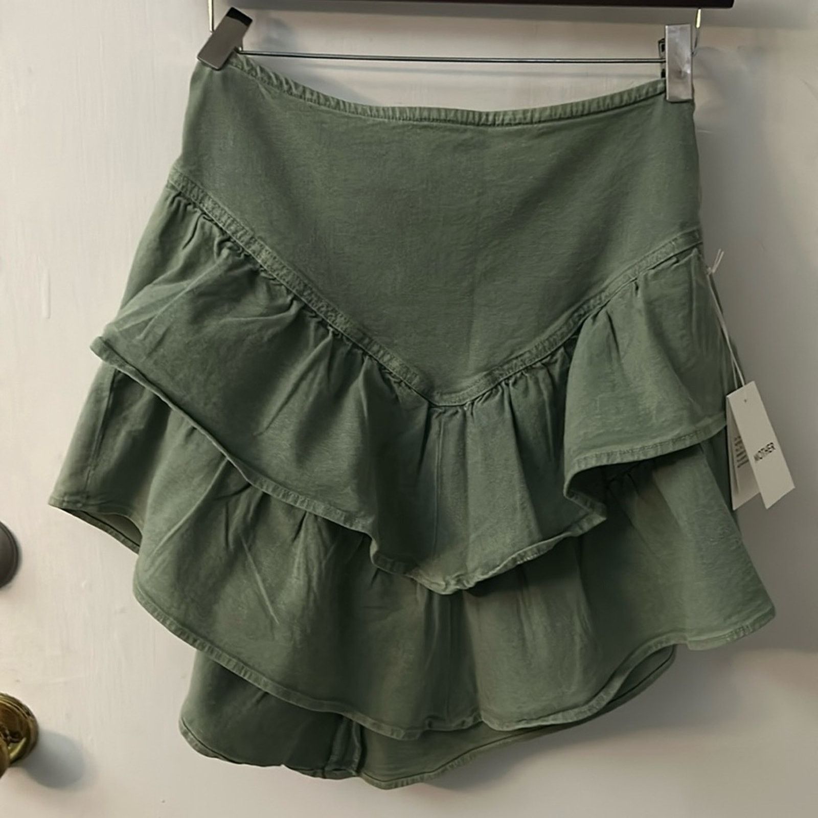 MOTHER MOTHER Denim The Ruffle Mini Skirt 30 NEW Loden Green Size 30" / US 8 / IT 44 - 1 Thumbnail